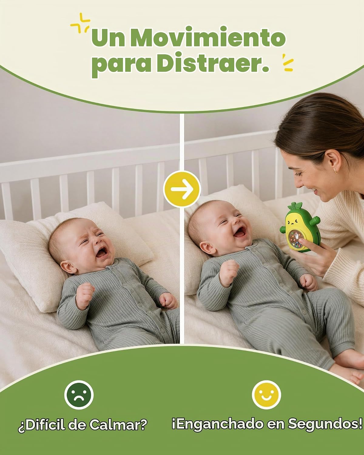 Infinno Juguete de dentición de silicona de aguacate con sonajero p...