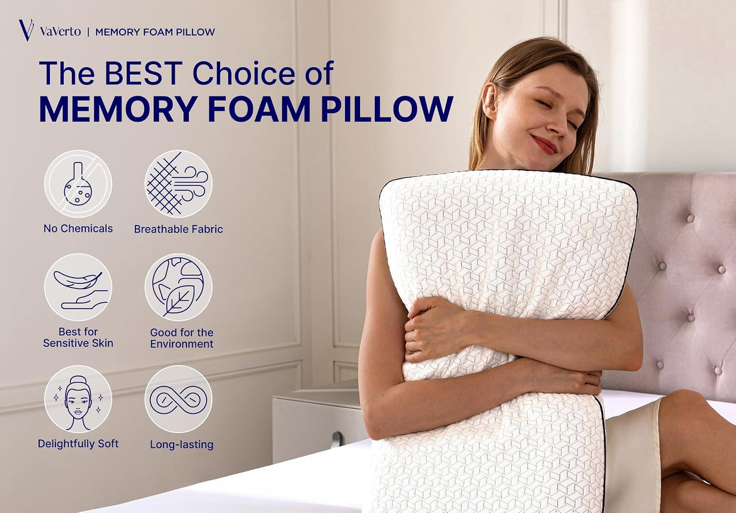Vaverto Almohadas de espuma viscoelástica Queen - Almohada firme -...