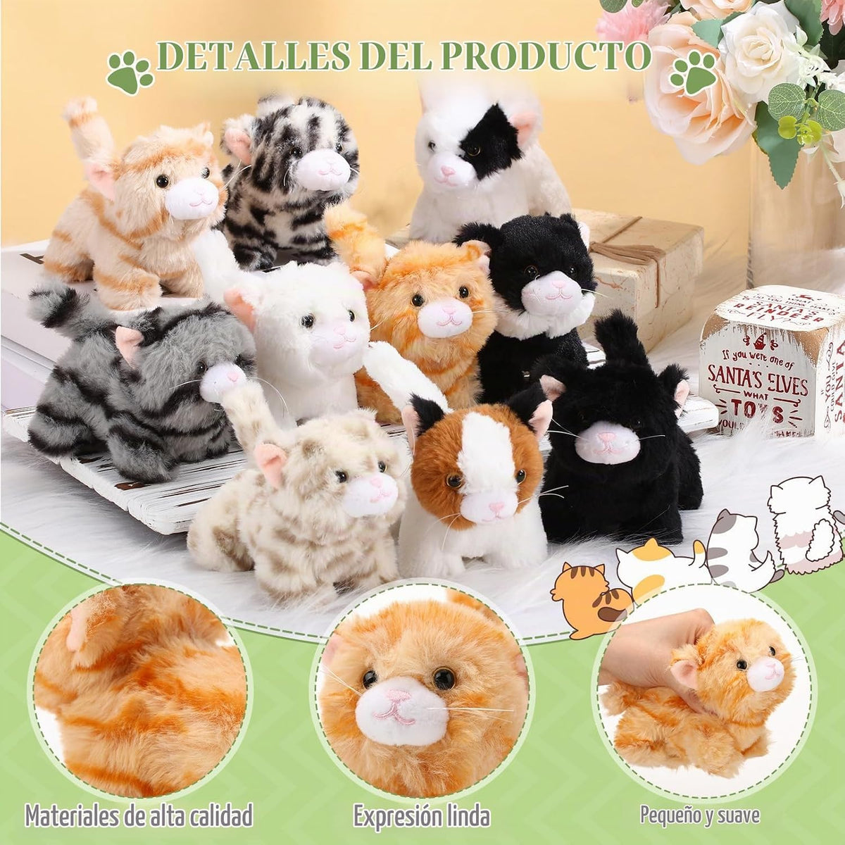 Lenwen 10 piezas de animales de peluche de gato a granel suave gati...