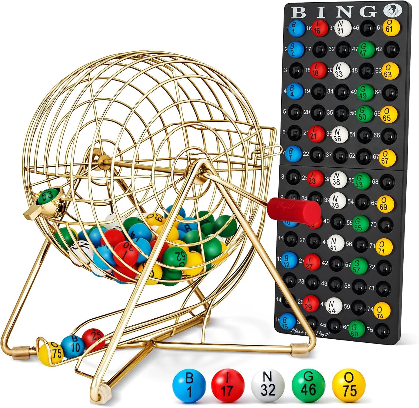 MR CHIPS Juego de bingo profesional de 11 pulgadas de alto con jaul...
