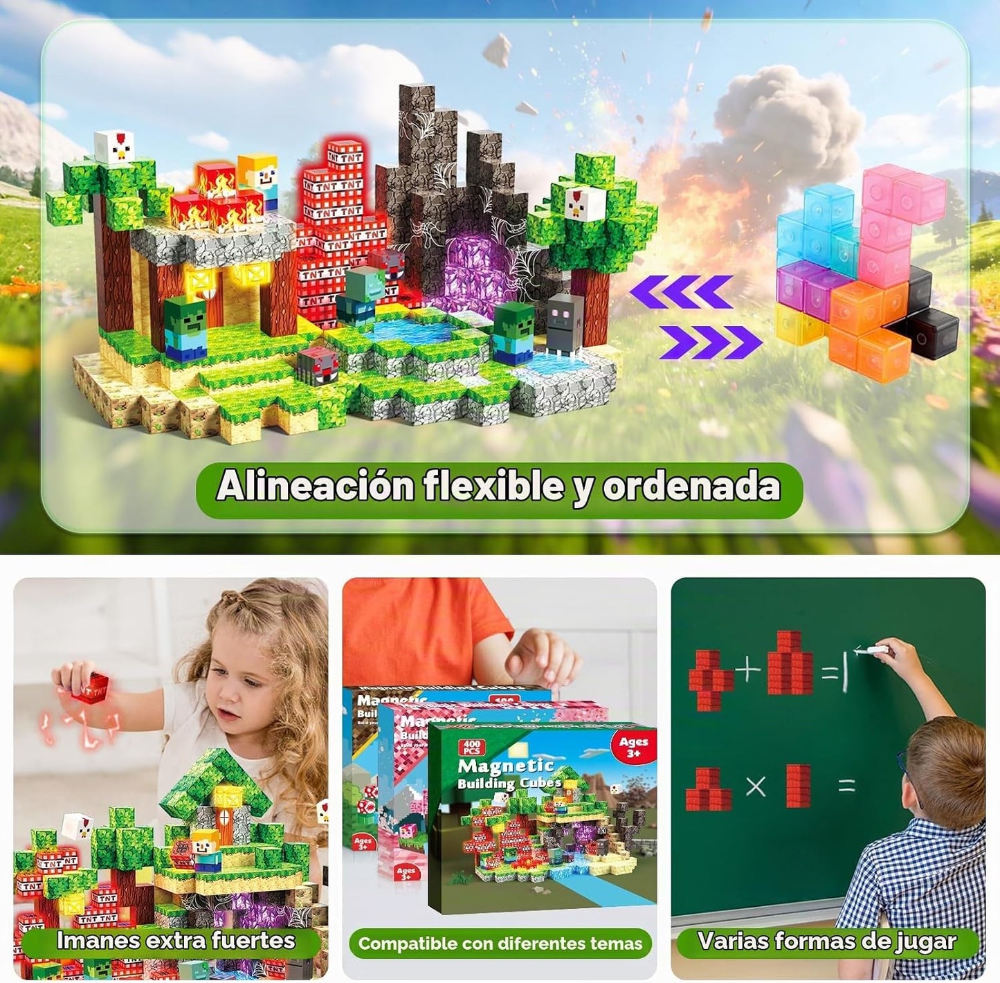 400 bloques magnéticos con bloques iluminados, juego de bloques de...