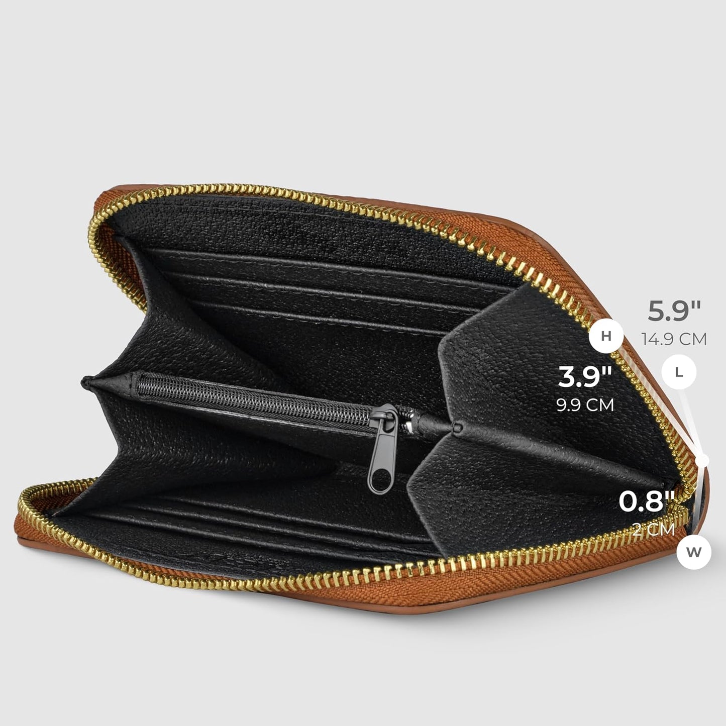 TAKEASY Cartera italiana de cuero genuino para mujer con cierre de...
