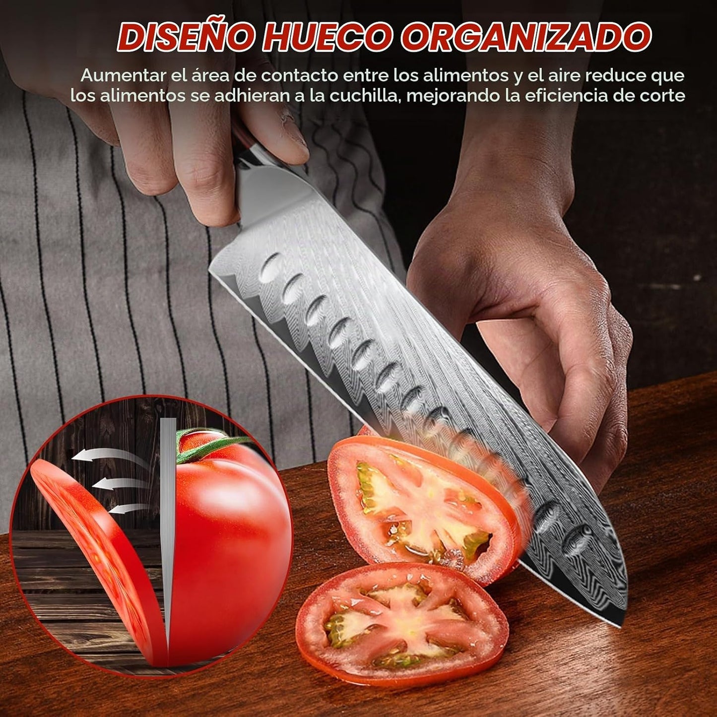 HOSHANHO Cuchillo Santoku de Damasco, cuchillo de cocina japonés pr...
