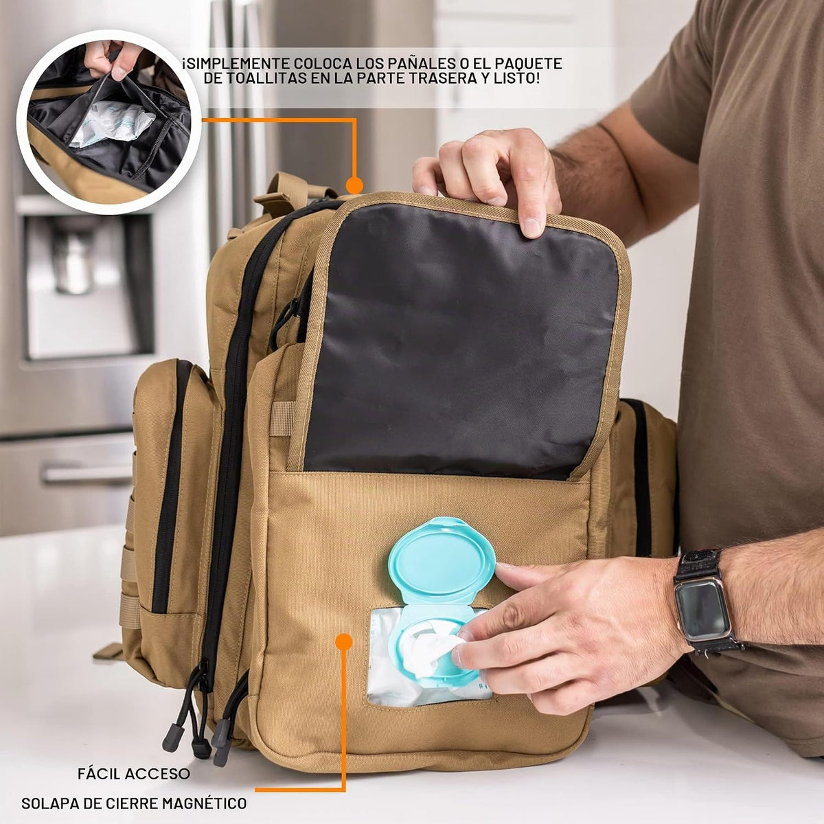 Bolsa de Pañales para Papá Color Tostado - Mochila de Pañales Milit...