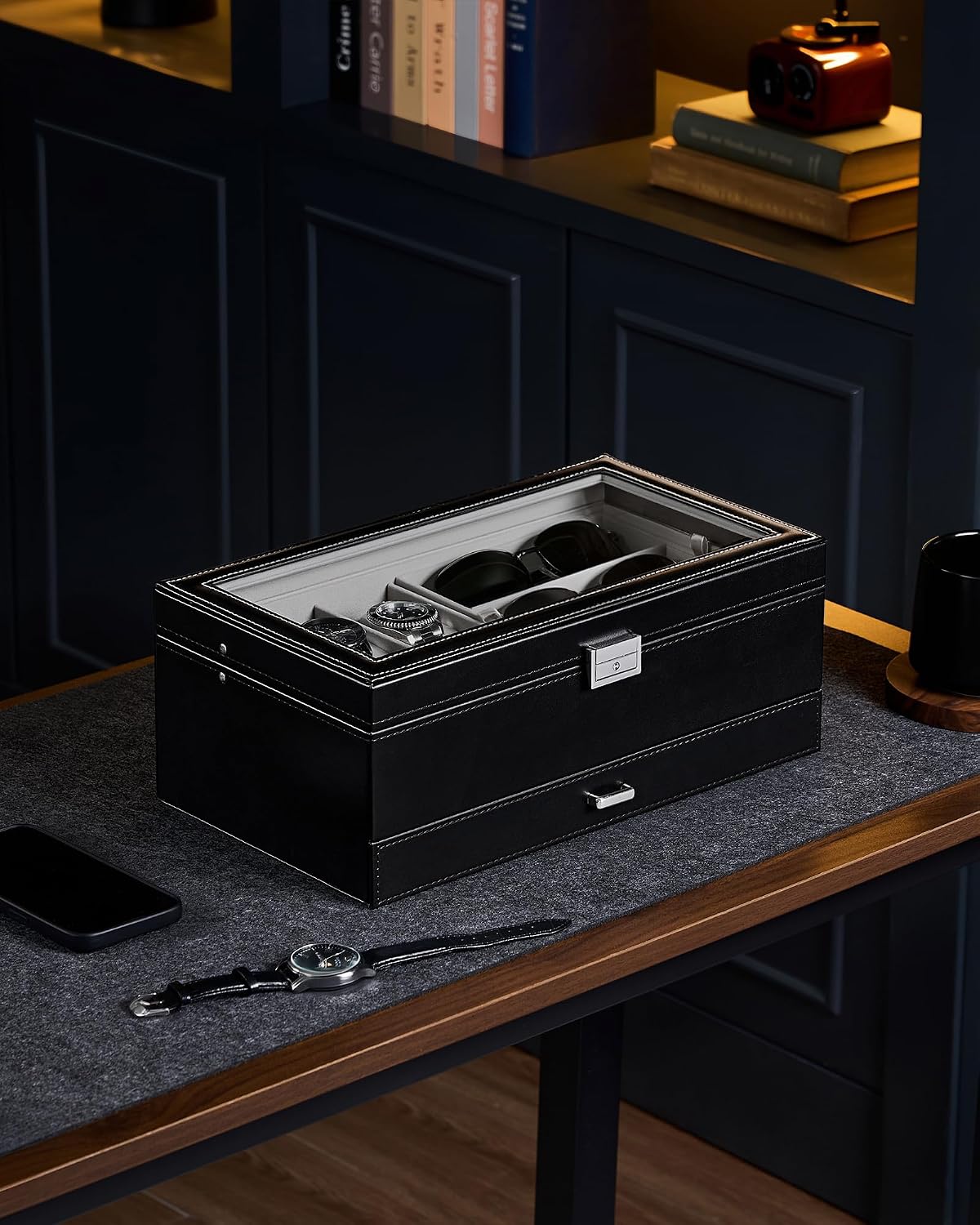 ProCase Caja de joyería para hombres, caja de reloj con 6 ranuras c...
