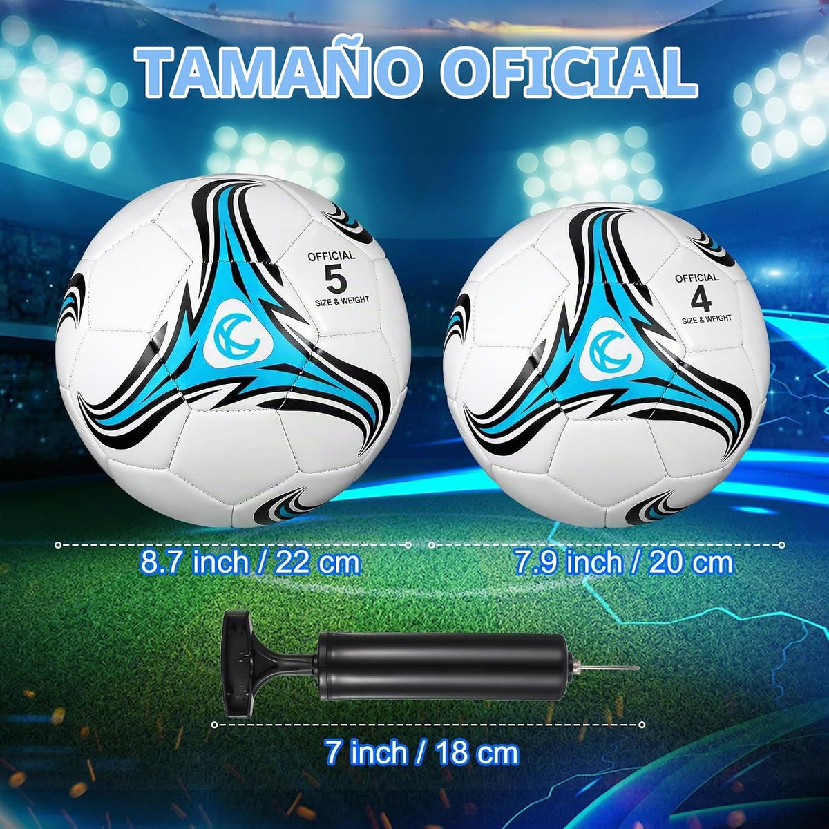 Tradder Paquete de 4 pelotas de fútbol con bomba, tamaño 3, 4, 5, p...