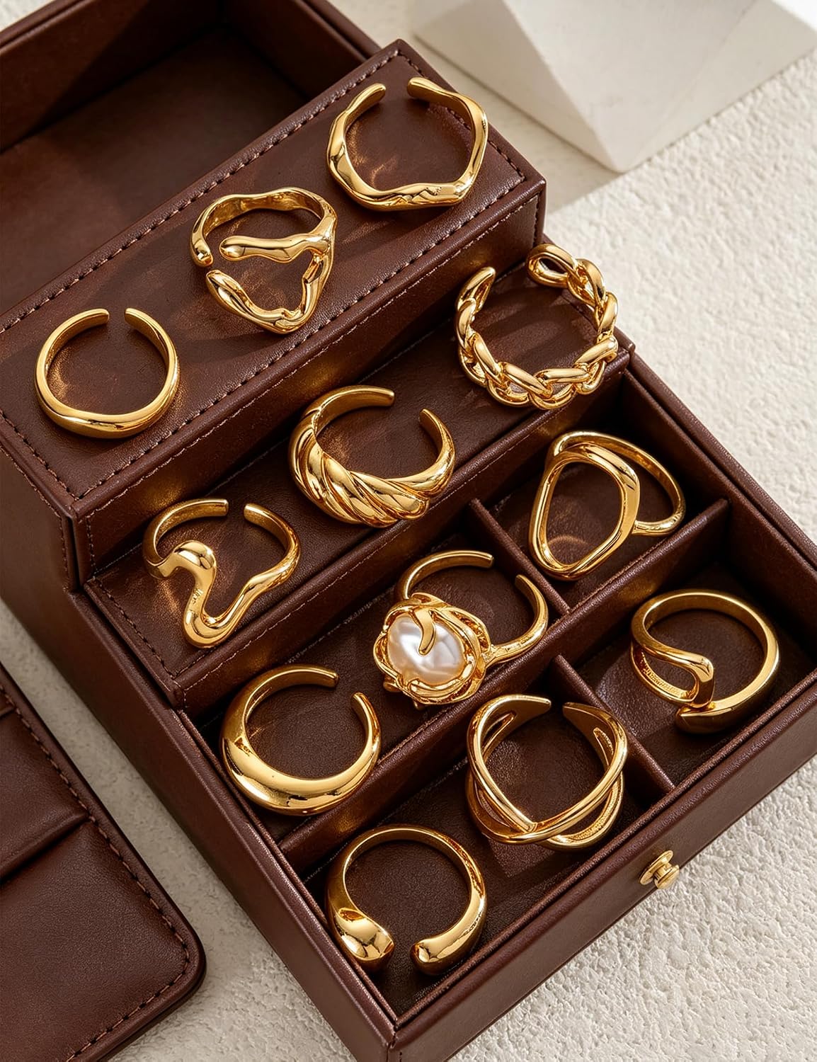 YEEZII Anillos Gruesos de Oro para Mujer Sin Deslustre, Anillo de P...