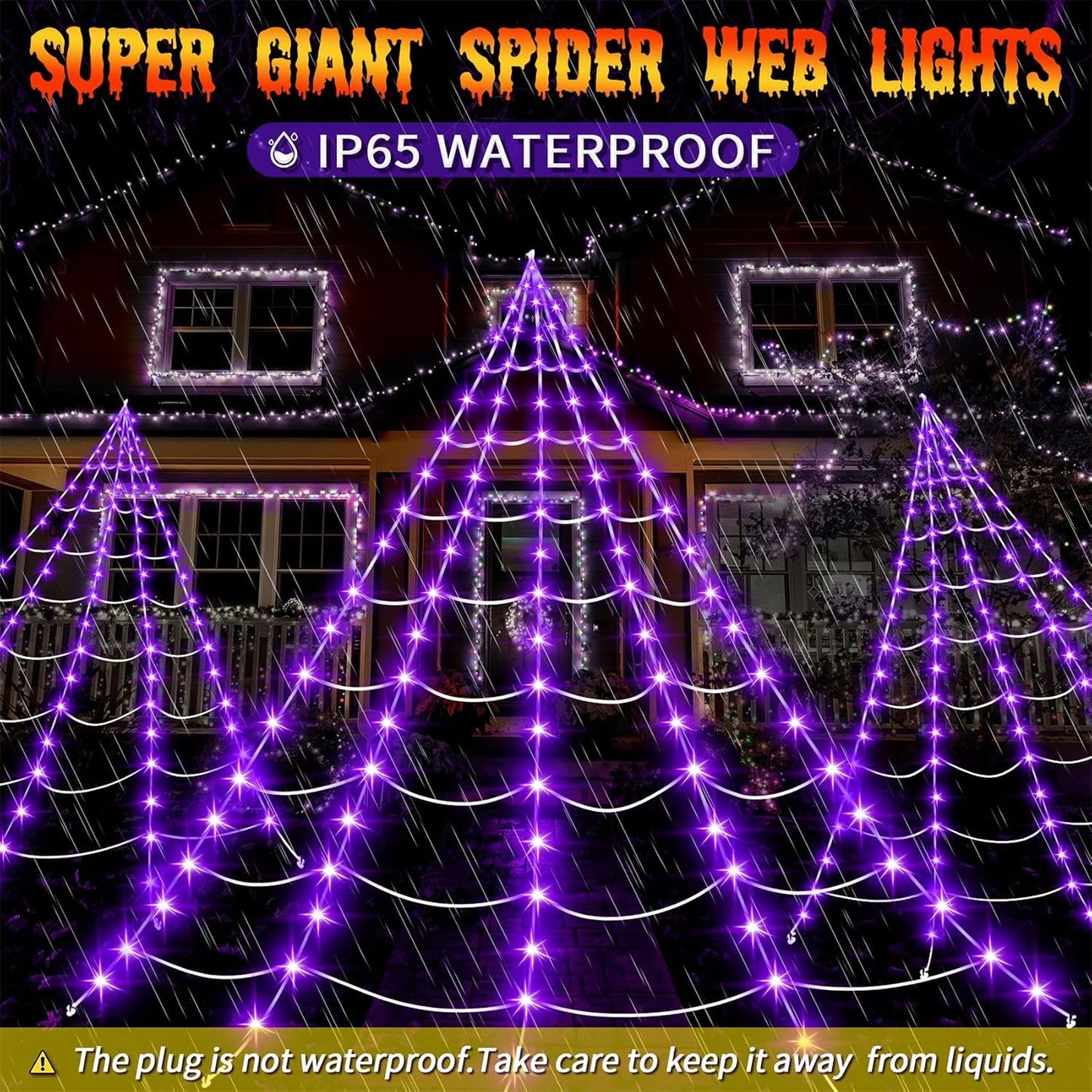 Decoraciones de Halloween al aire libre, 200 luces LED de telaraña...