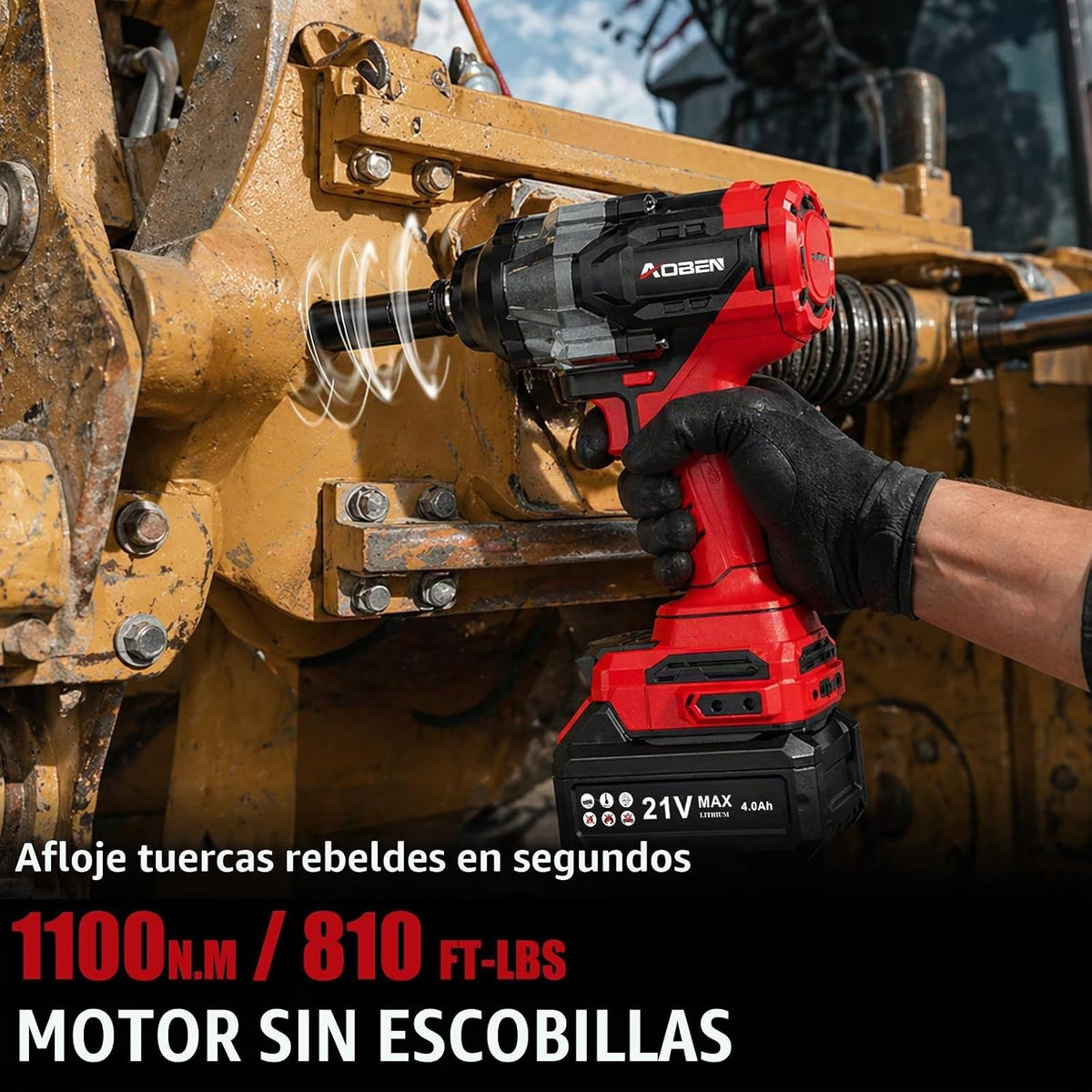 AOBEN Llave de impacto inalámbrica 1100N.m, pistola de impacto de a...