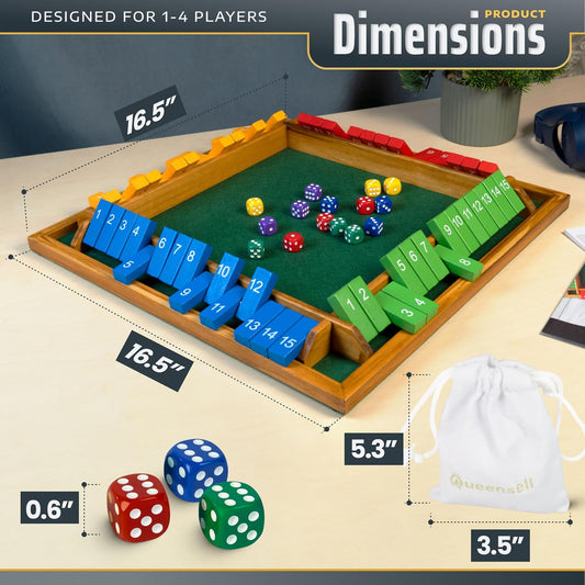Queensell Shut The Box Juego de mesa de madera para 4 jugadores, ju...