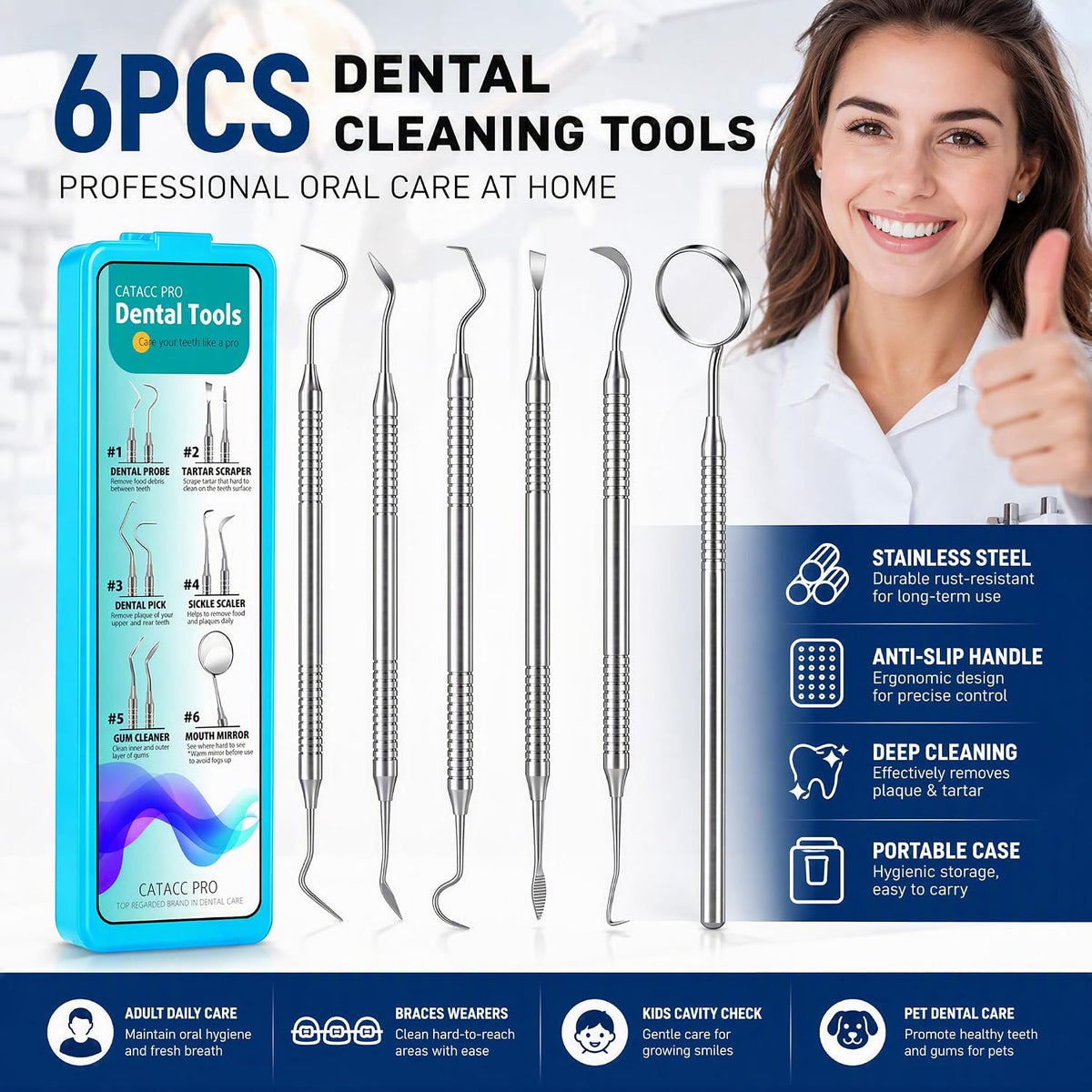 CATACC PRO Kit de herramientas de púa dental, raspador de dientes r...