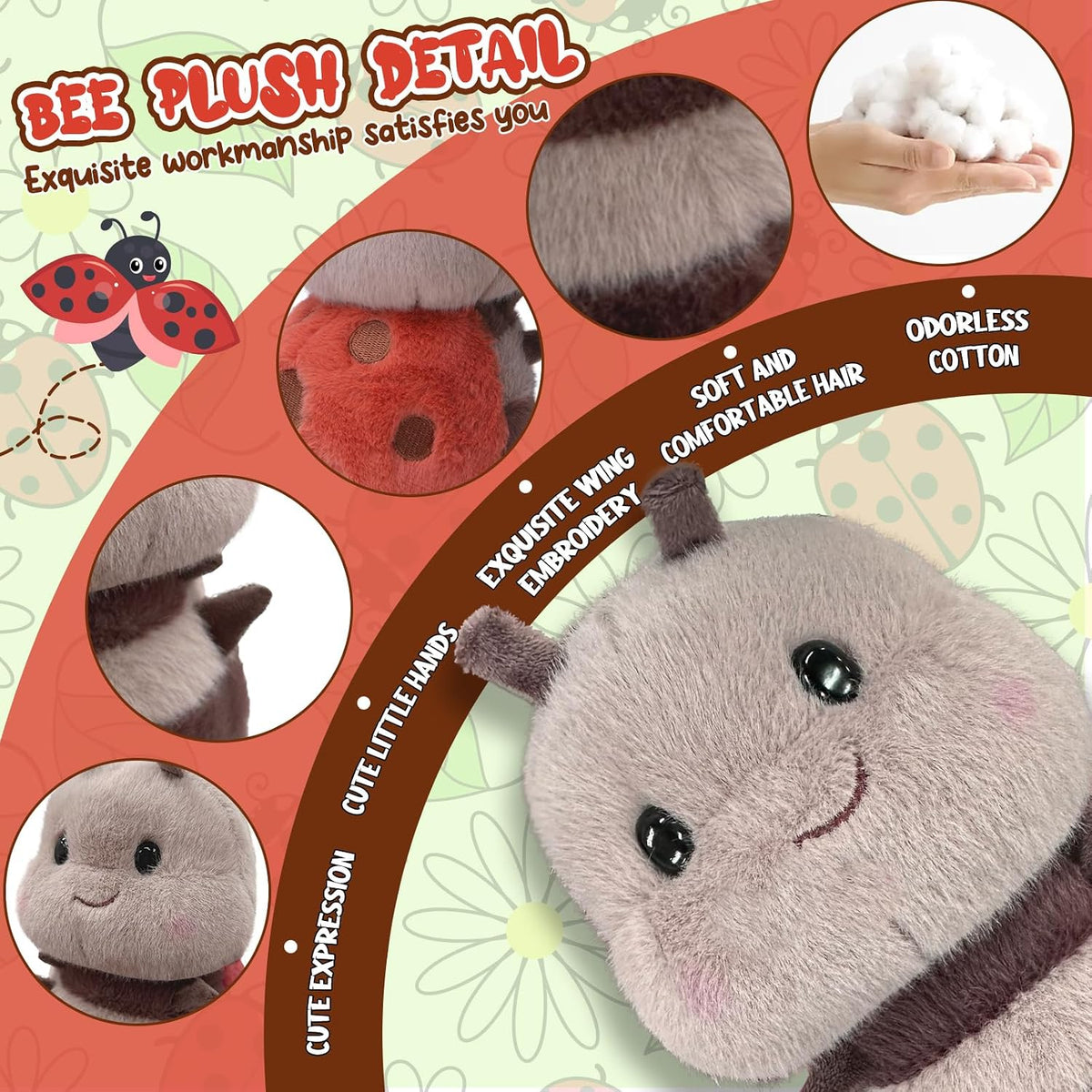 RHHSSE Peluche de Mariquita Sonriente Regordeta, Peluche Suave de M...