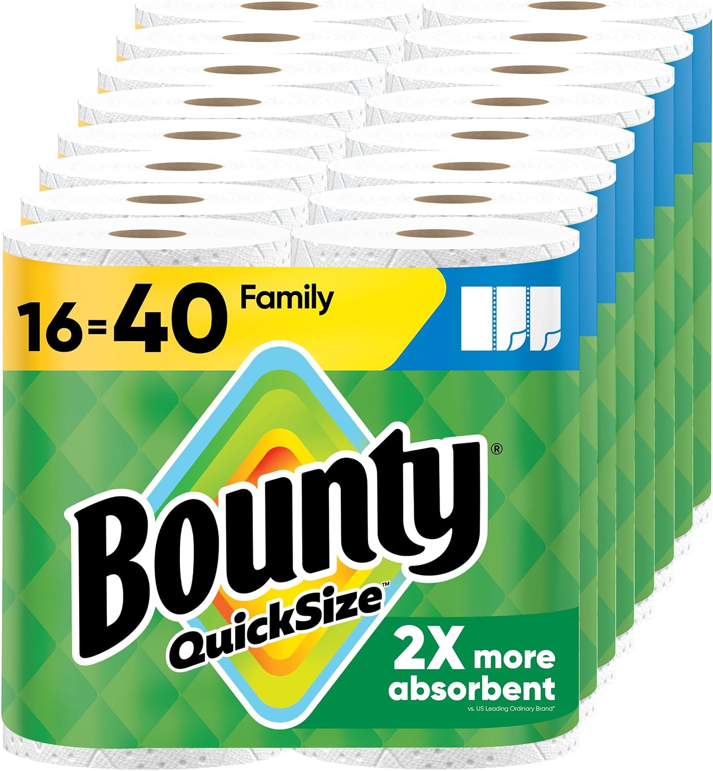 Bounty Toallas de papel de tamaño rápido, color blanco, 16 rollos f...