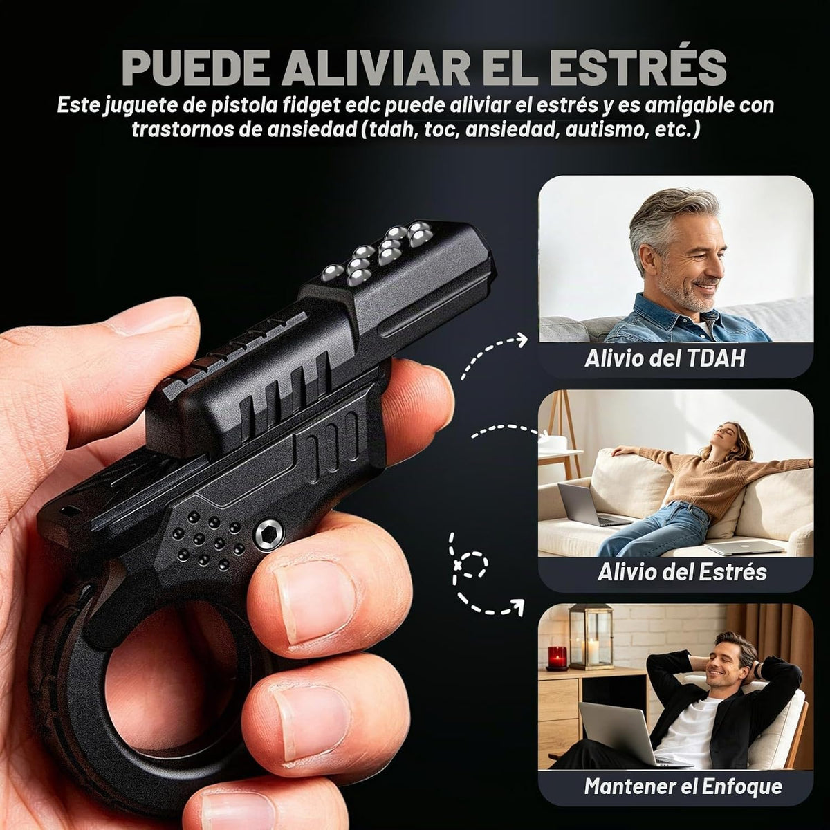 Juguetes Fidget Pistola de Metal Juguetes Fidget Adultos Acero Inox...