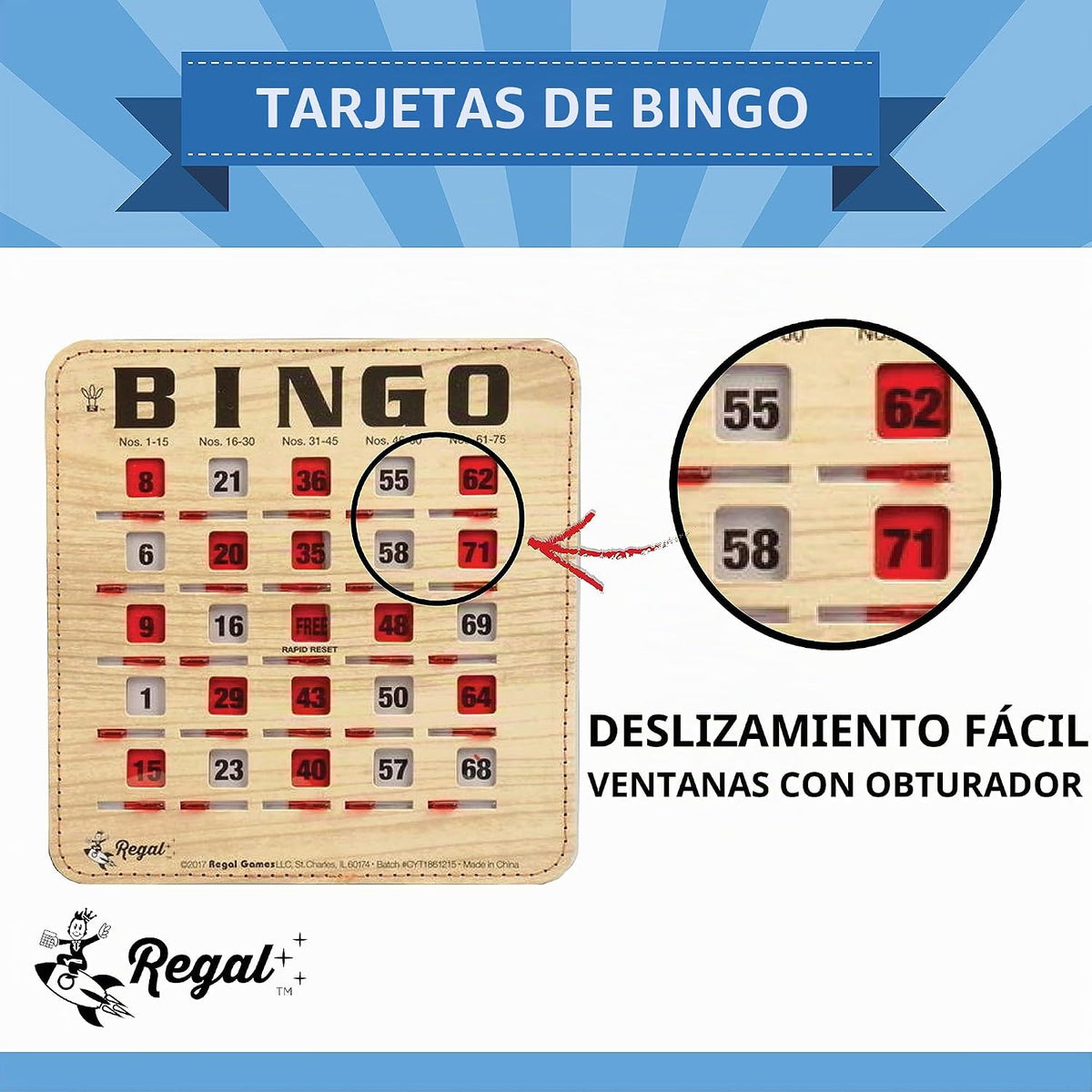 Regal Bingo - Tarjetas de bingo a granel con ventanas deslizantes,...