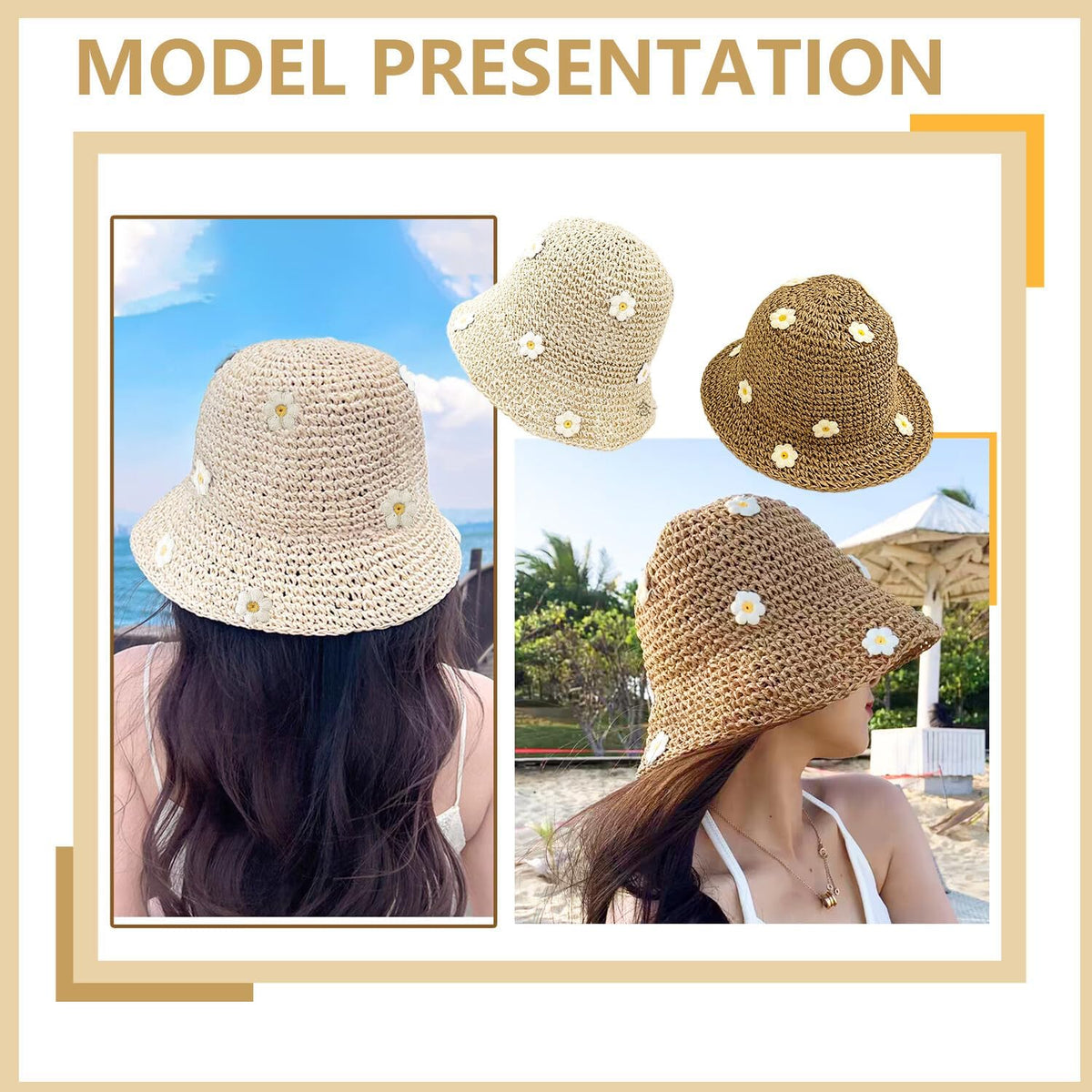 Sombrero de pescador de ganchillo, sombrero de paja para el sol, so...