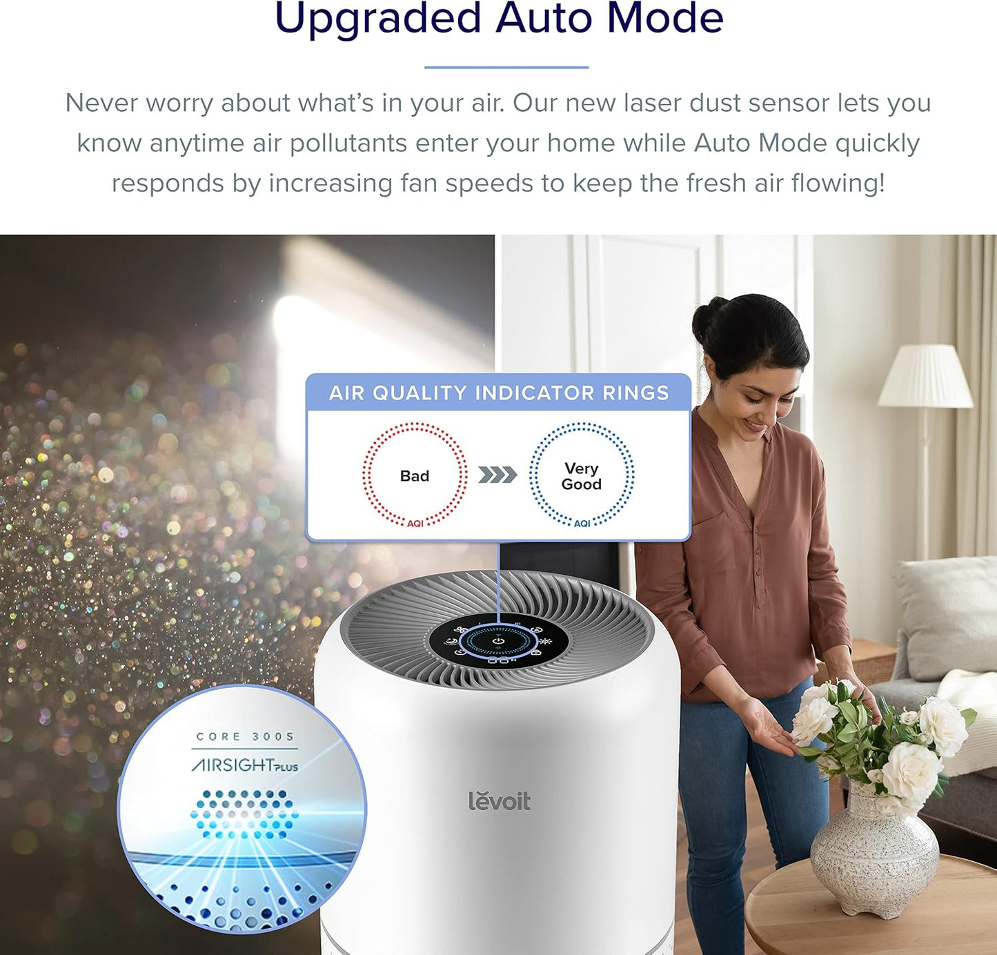 LEVOIT Purificadores de aire para dormitorio del hogar, modo de sue...
