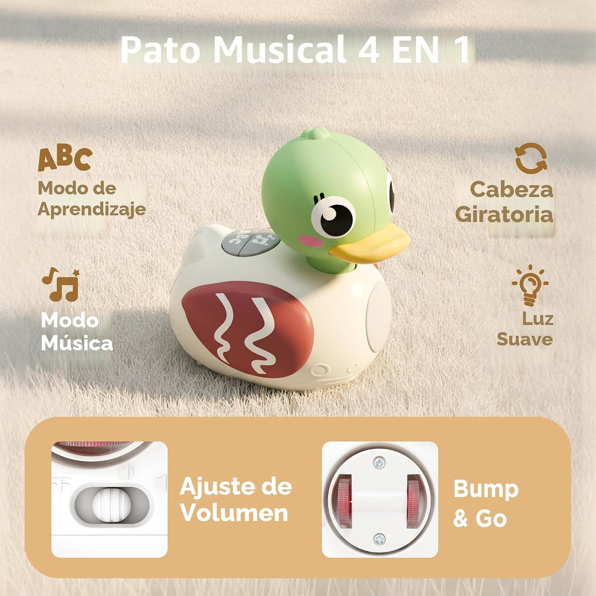 iPlay, iLearn Juguete musical de pato para bebé, juguete para gatea...