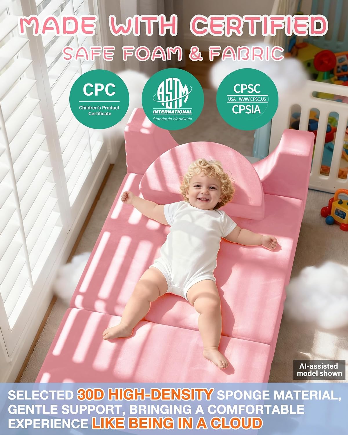 YEFU Sofá modular de juego para niños de 15 piezas, más de 1000 jue...