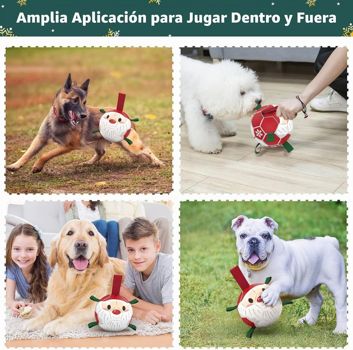 QDAN - Pelotas de fútbol de Navidad con correas para perros, juguet...