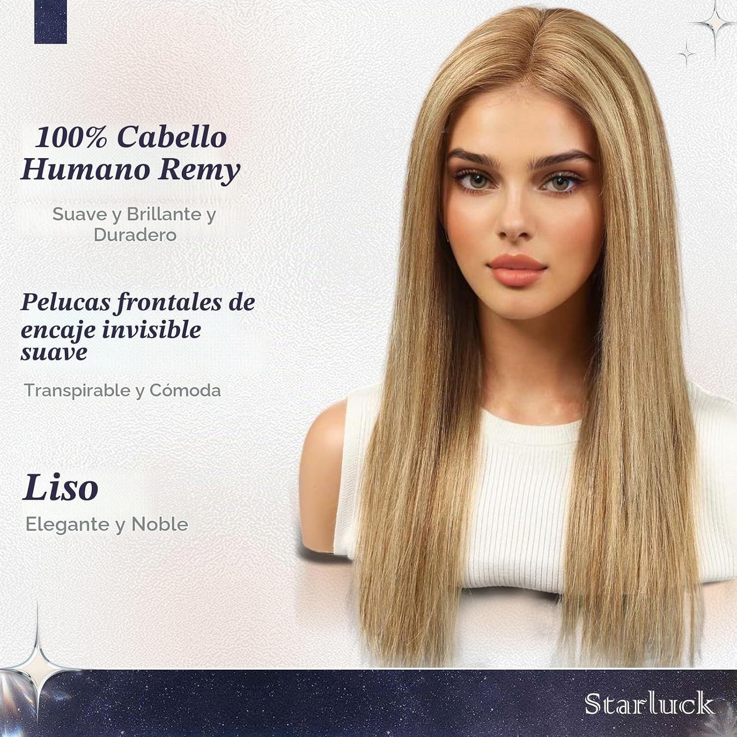 starluck Pelucas de cabello humano con encaje frontal, pelucas de c...