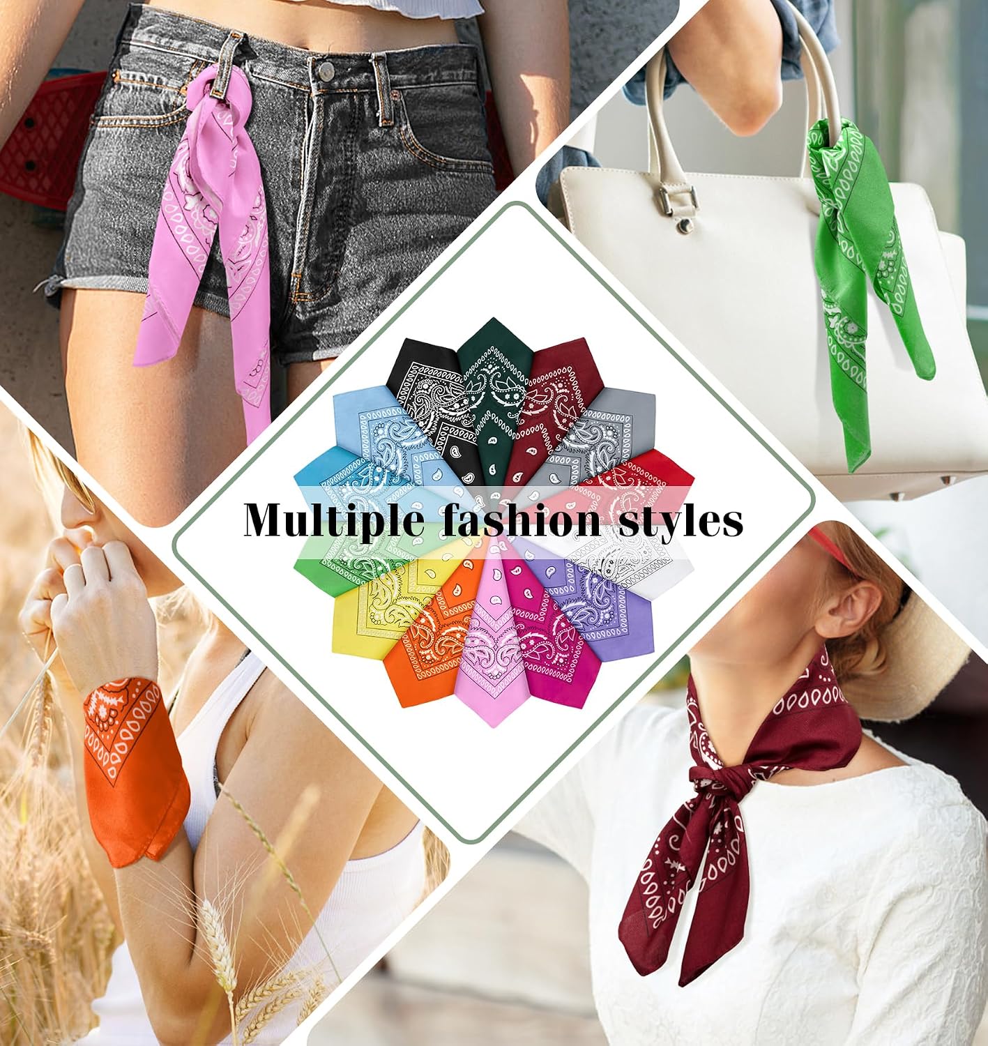 YSense 14 piezas Bandanas con estampado de cachemira, diademas nove...