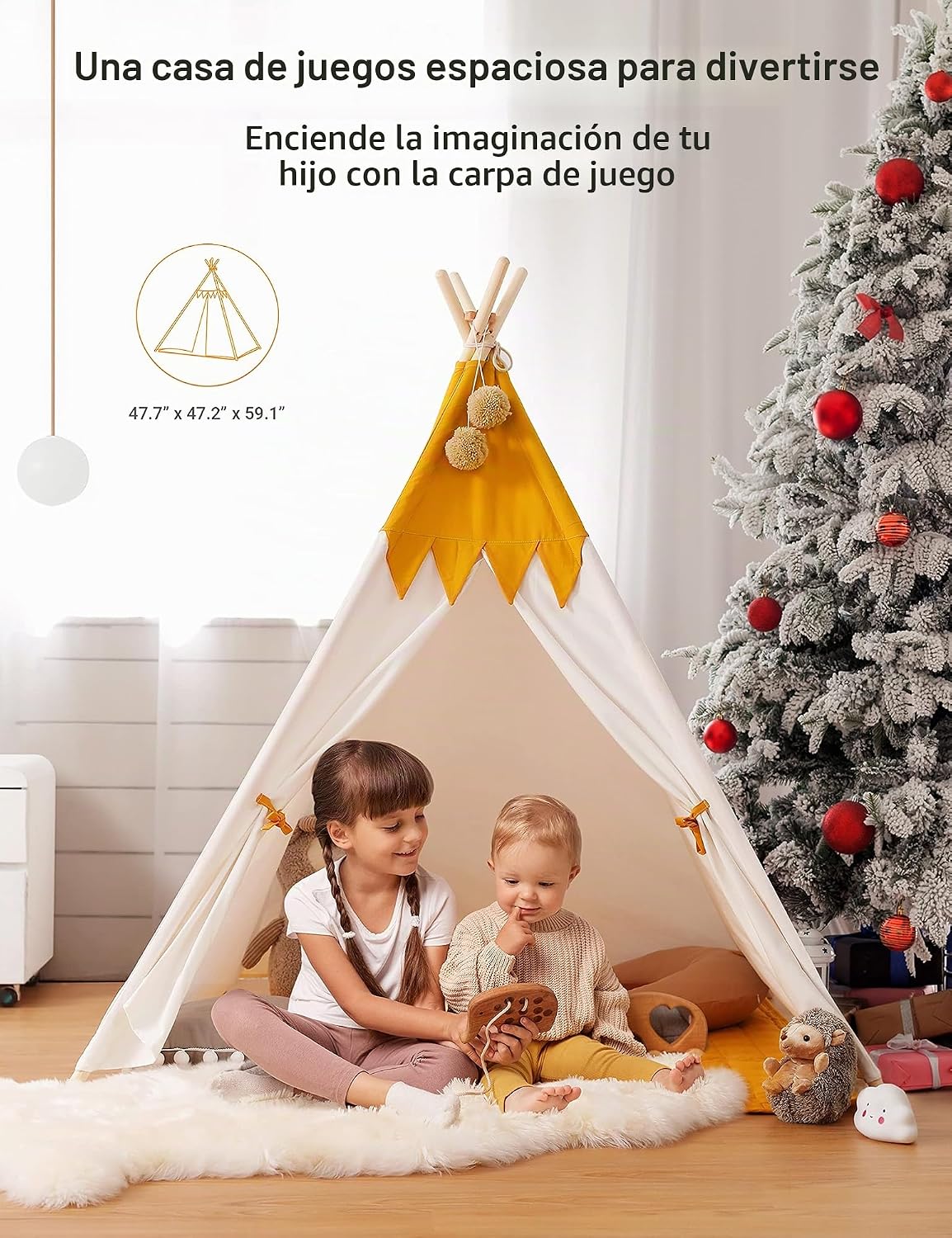 besrey Tienda de campaña tipi para niños con luz y alfombrilla, tie...