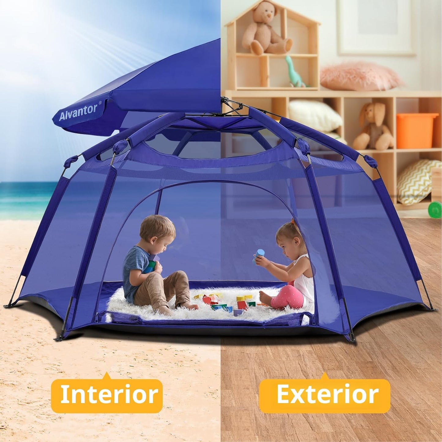 Alvantor® Corralito Pop Up de 84 x 84 x 44 pulgadas portátil para b...