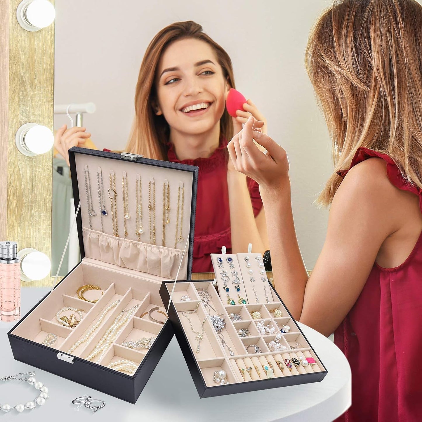 ProCase Caja de Joyas para Mujeres, 2 Capas Organizador de Joyas de...