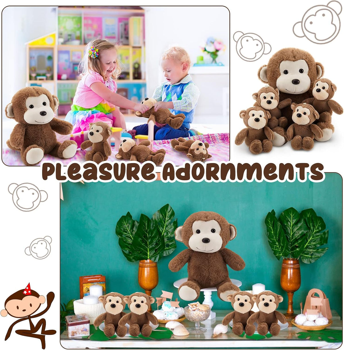 Lewtemi - Juego de 5 animales de peluche grandes con 4 monos bebés...
