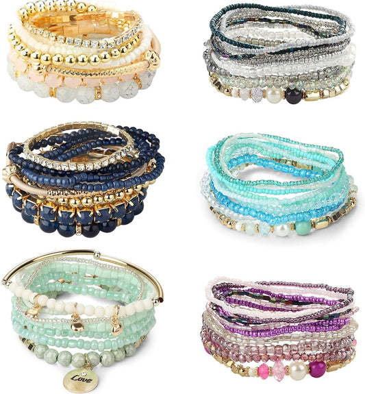 LOYALLOOK Juego de 6 pulseras de cuentas apilables bohemias para mu...