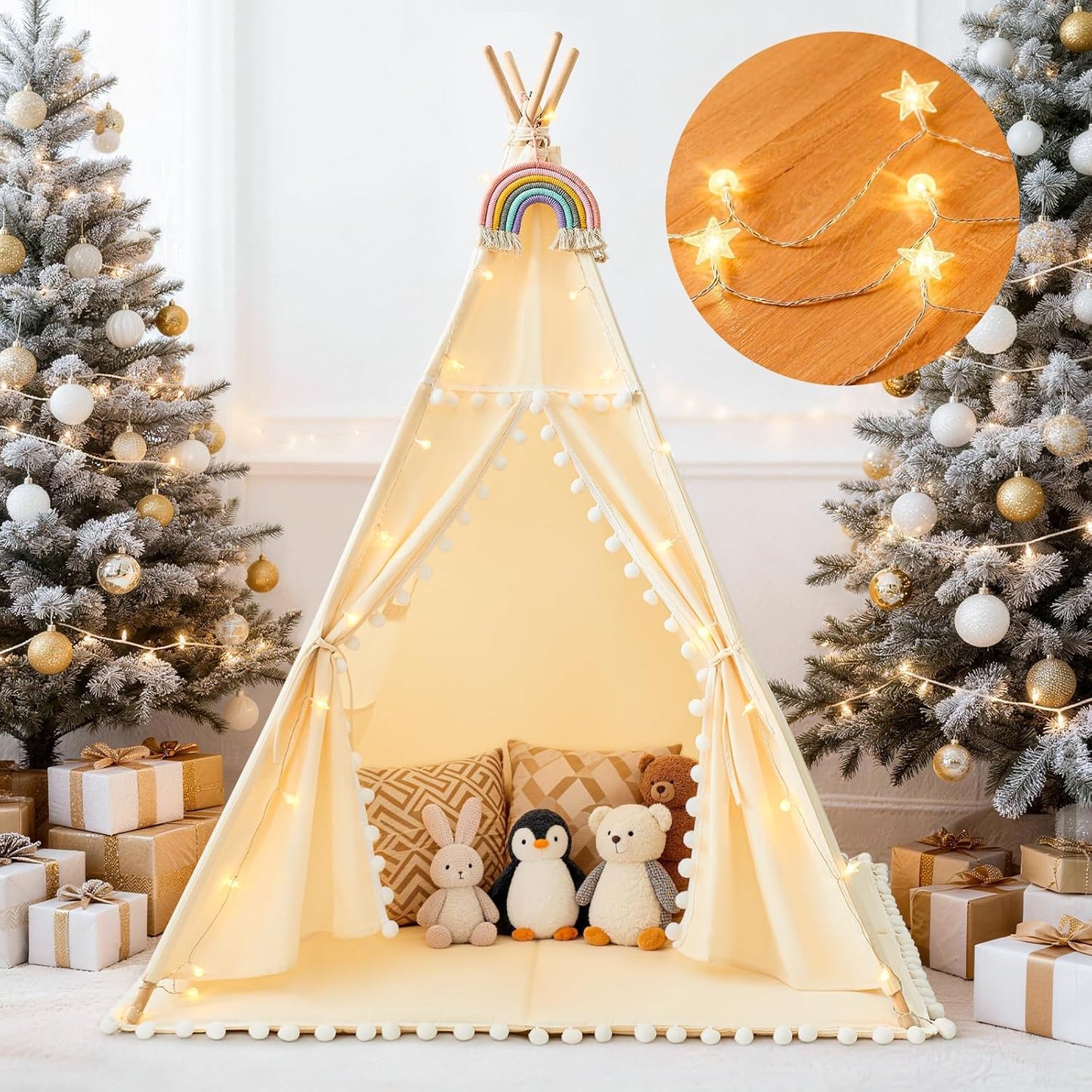 HalloDeer - Tienda de campaña tipi para niños con alfombrilla acolc...