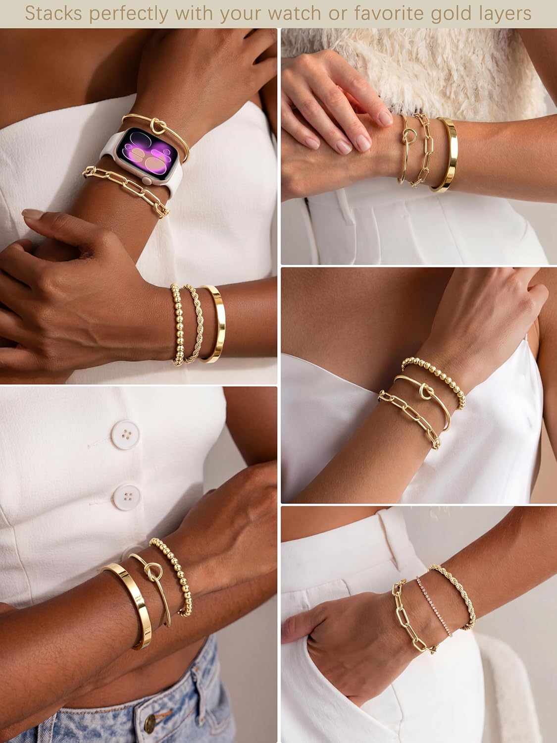 Gokeey Pulseras de oro para mujer, no se deslustra, chapado en oro...