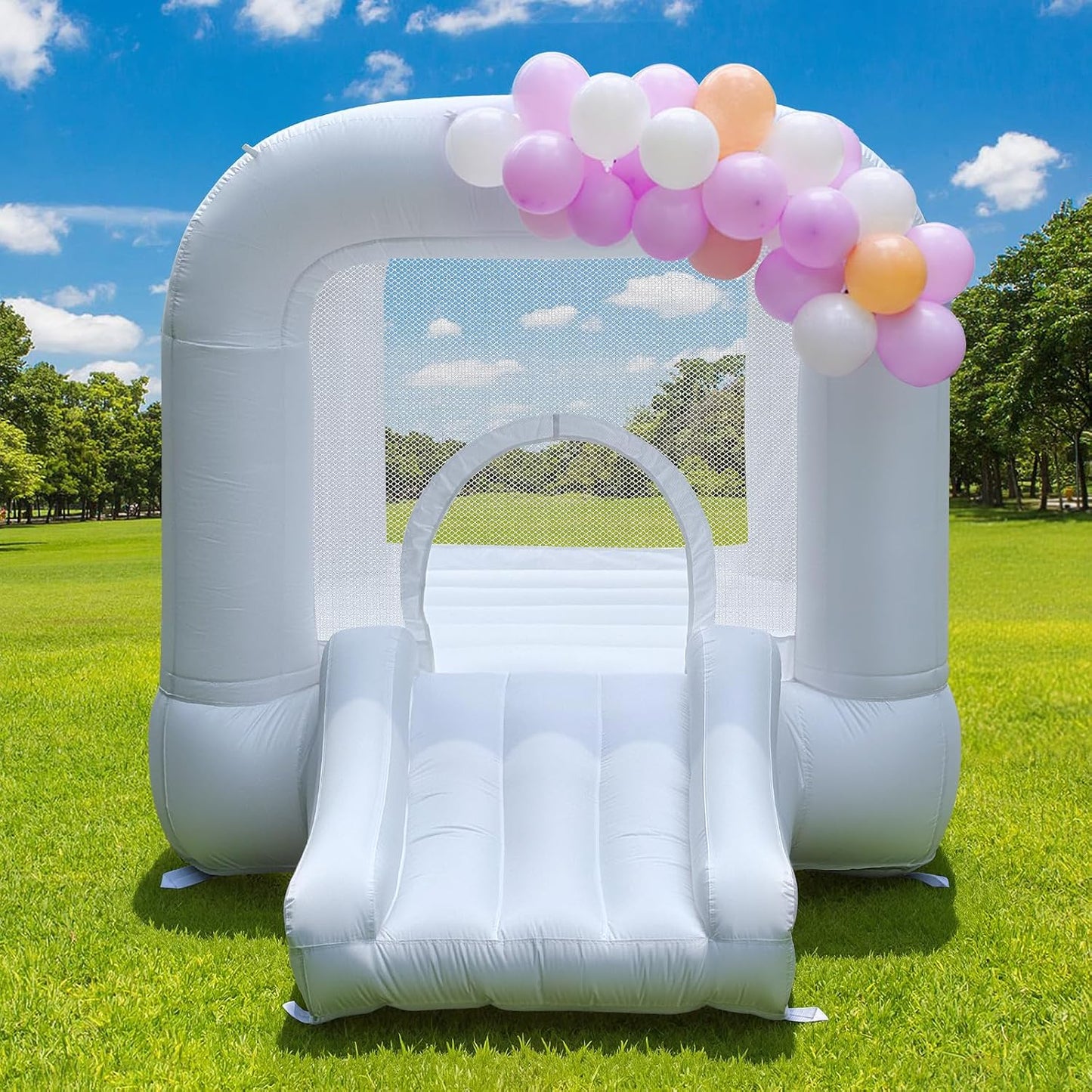 Casa hinchable blanca con tobogán, castillo hinchable para 3-6 niño...