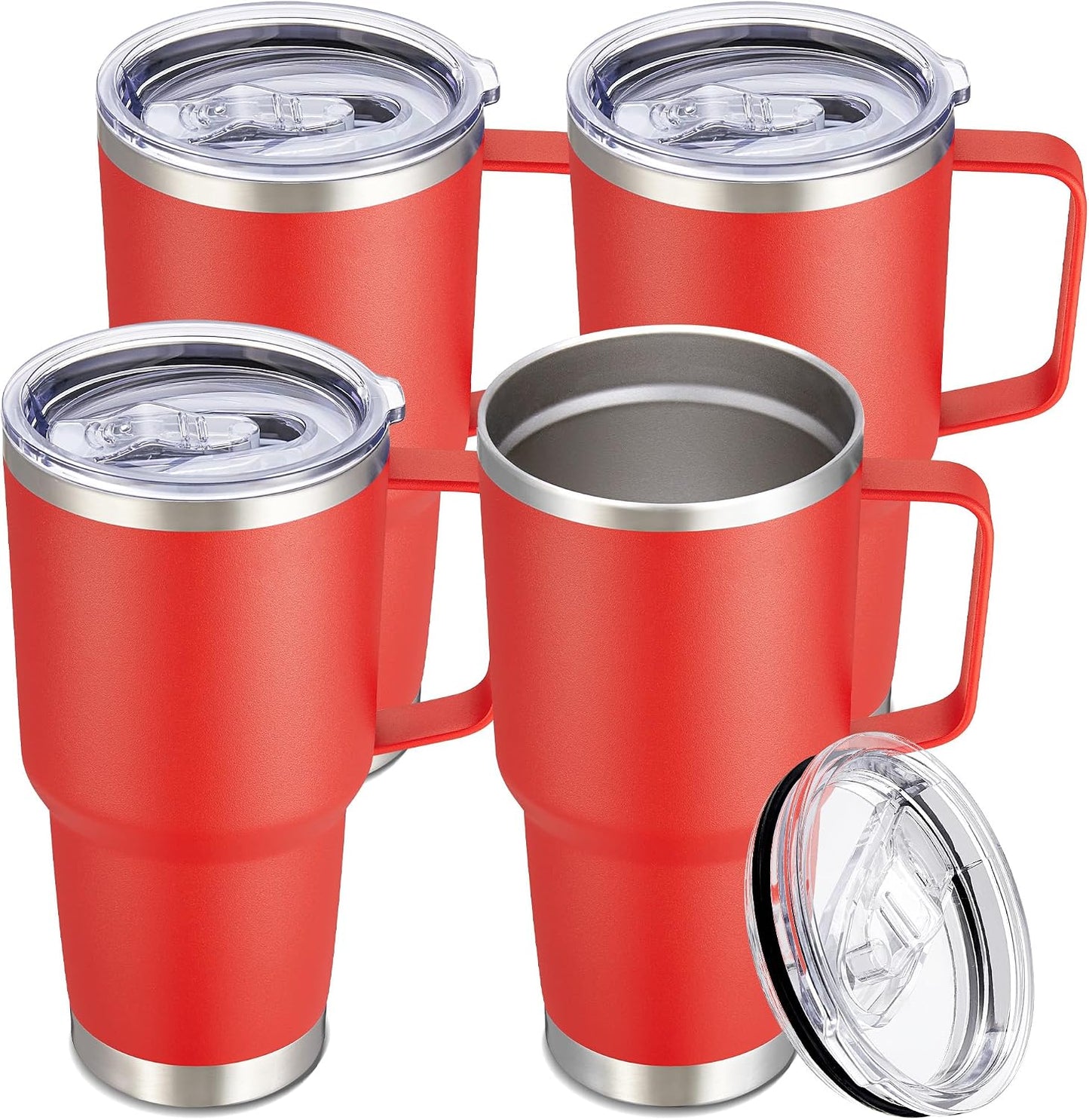 Cool Yoleb Vaso de 30 onzas con asa y tapa, vasos de acero inoxidab...