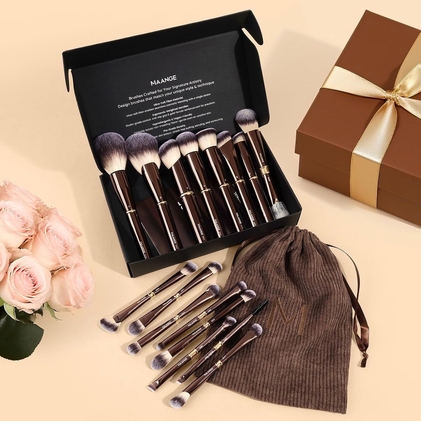 MAANGE Juego de 16 brochas de maquillaje profesionales para base, p...