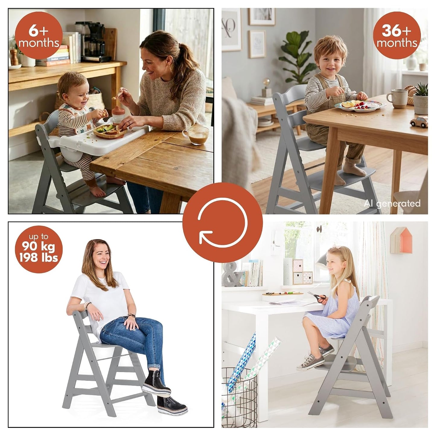 hauck Alpha+ Grow Along Silla Alta Ajustable de Madera tipo Booster...