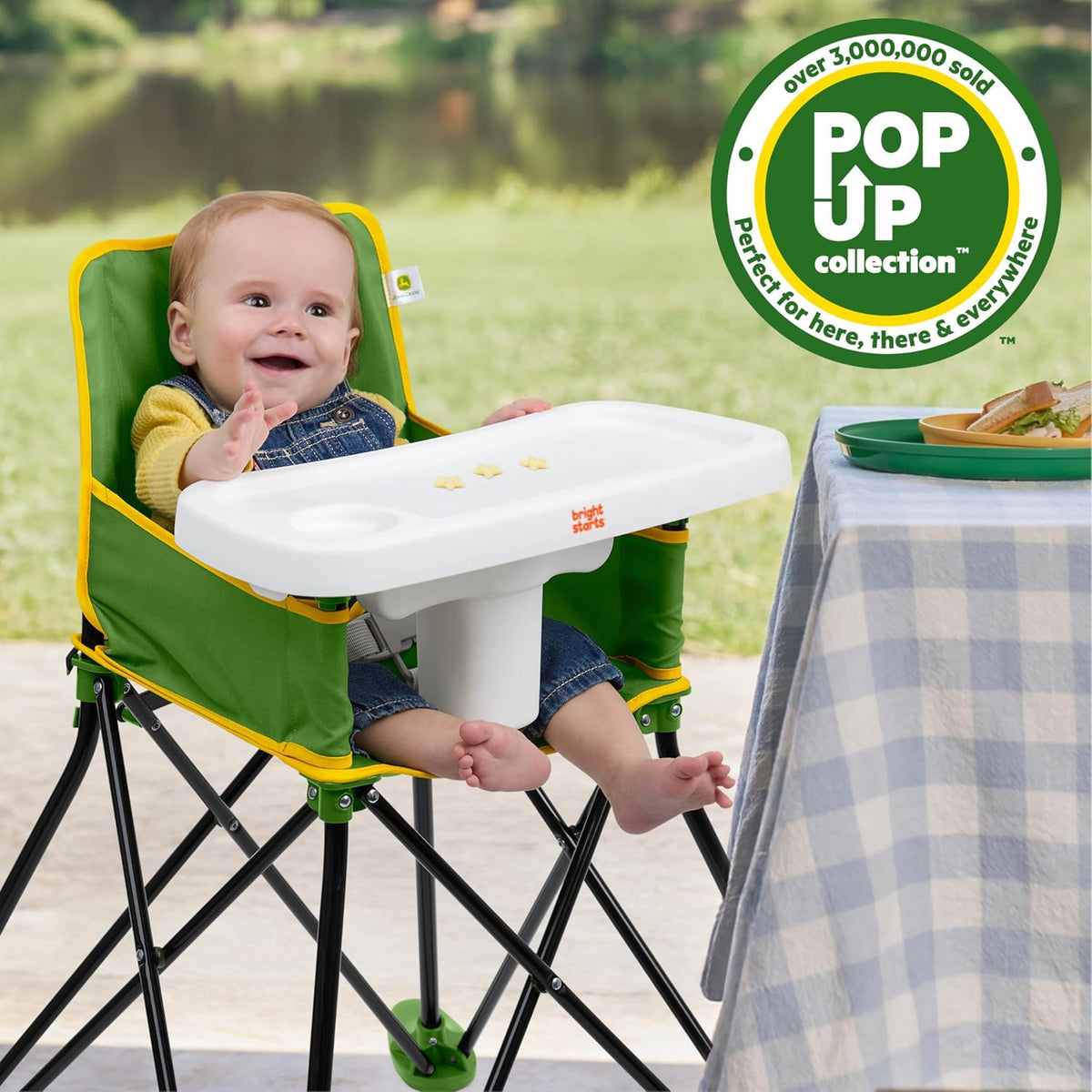 Bright Starts John Deere Pop 'N Dine - Silla alta portátil, int...