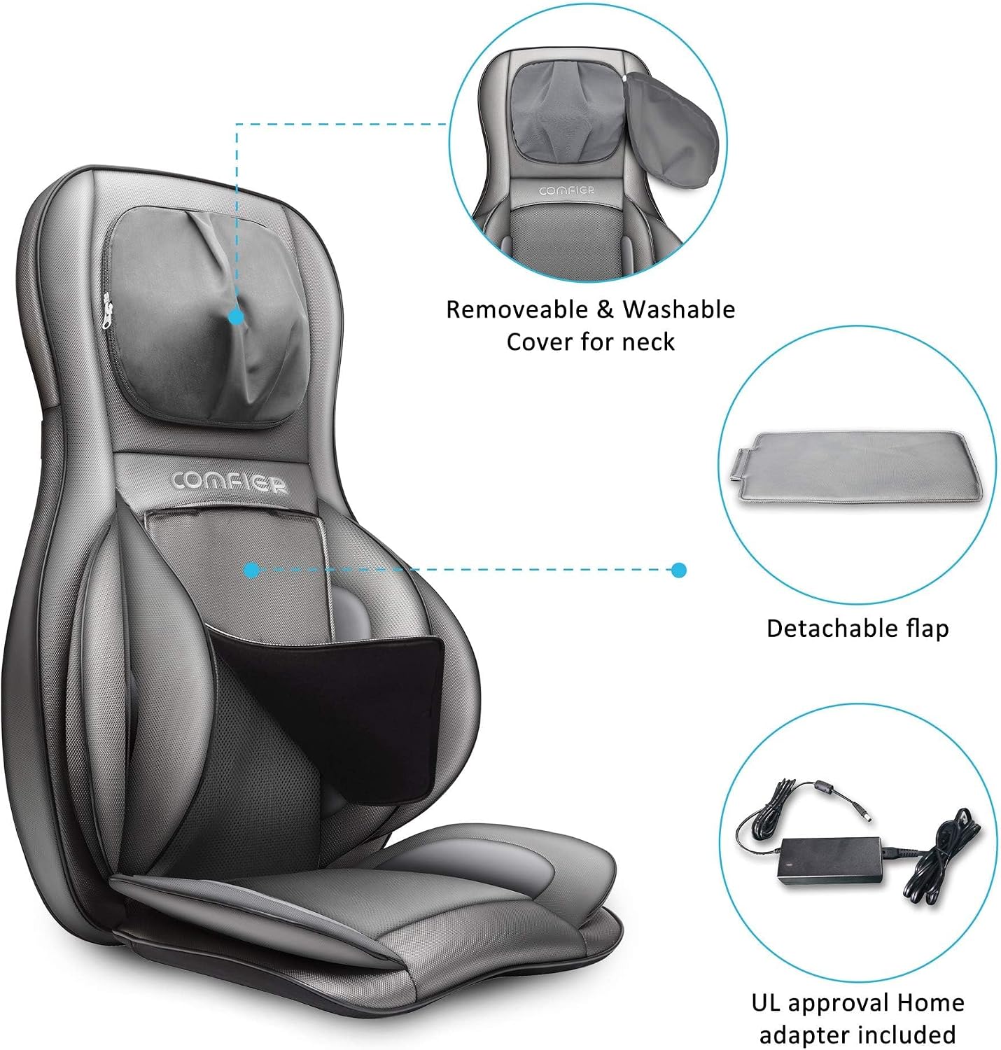 COMFIER Masajeador de espalda con calor, masajeador Shiatsu de cuel...