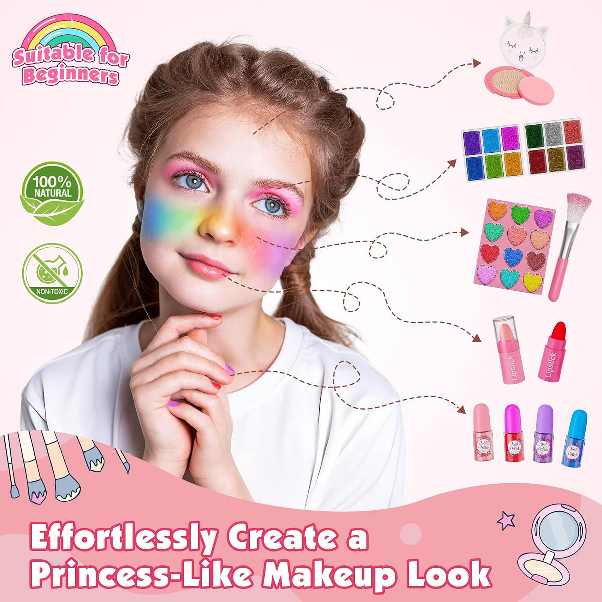 Kit de maquillaje de 59 piezas para niña, estuche de maquillaje lav...