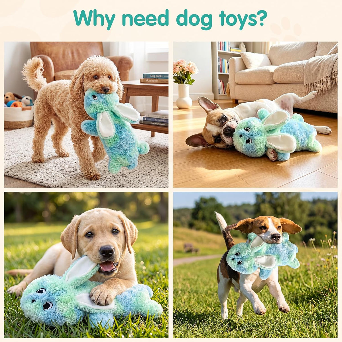 Fuufome Juguete masticable para perros sin relleno, juguete interac...