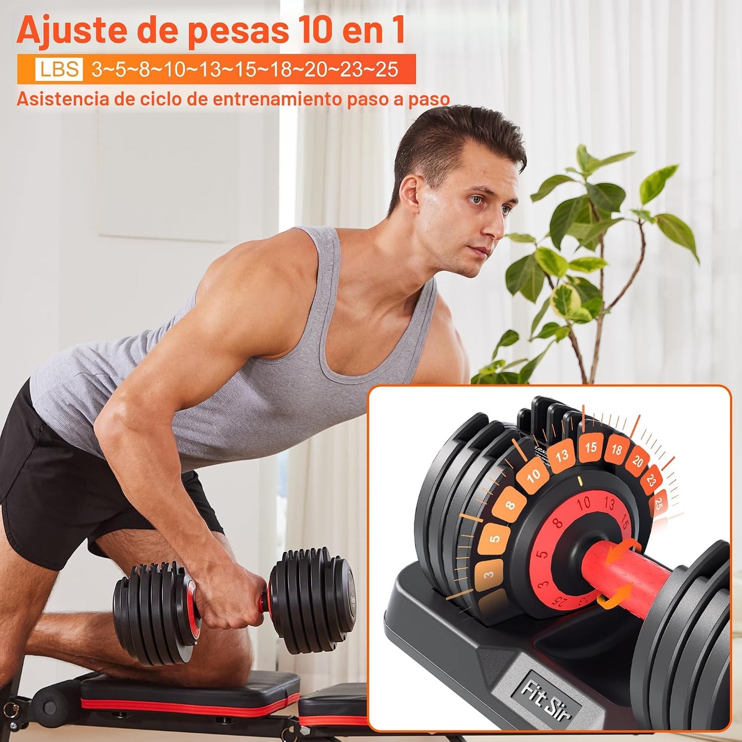 Fit Sir Juego de mancuernas ajustables, 10 en 1, mancuernas ajustab...