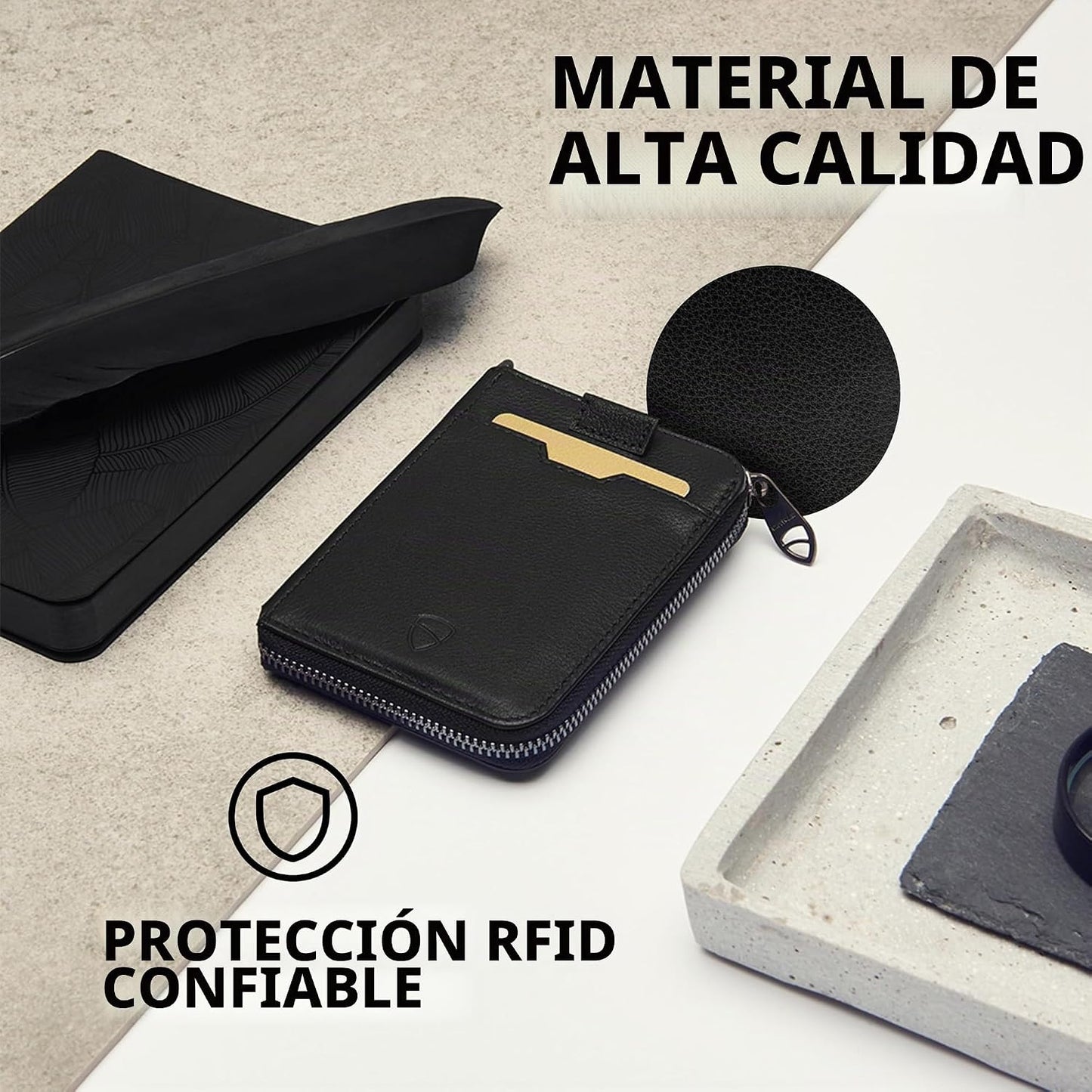 Vaultskin - Cartera de cuero con cierre de cremallera, minimalista...