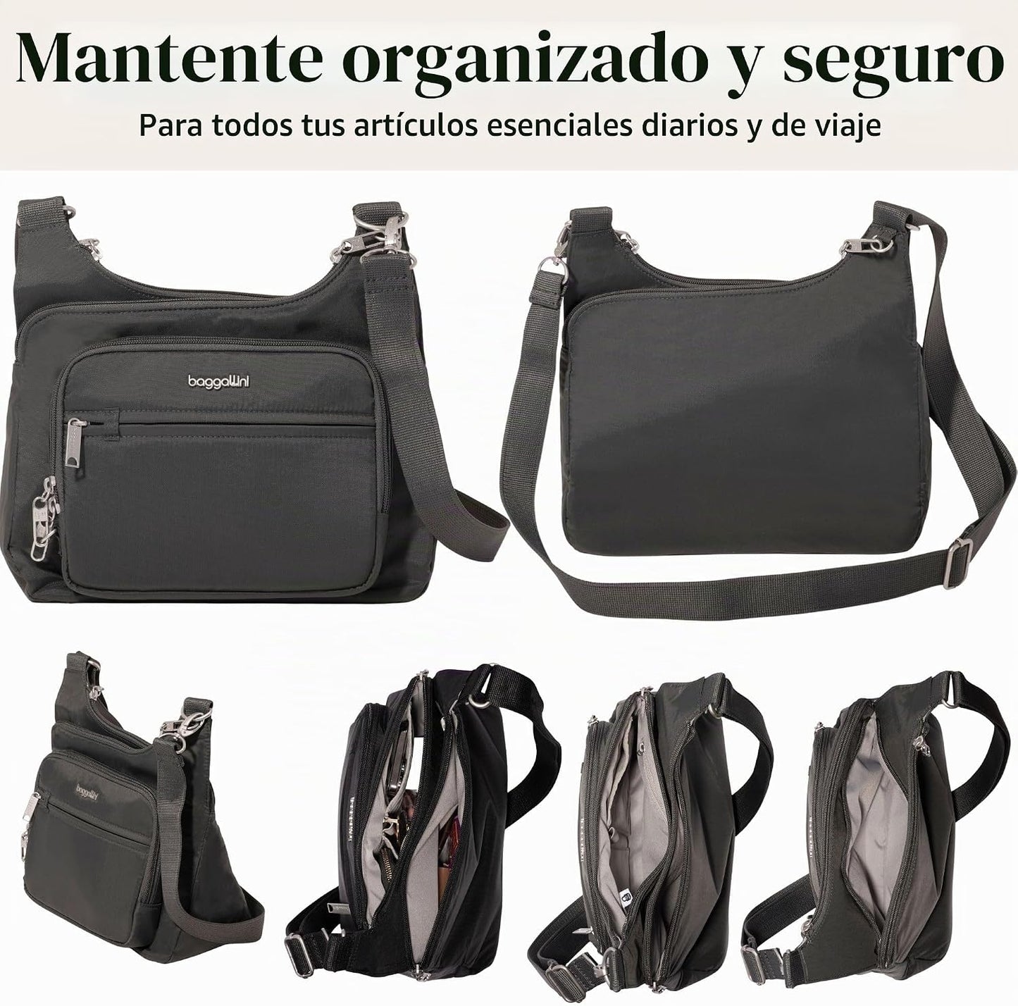 Baggallini Securtex Bandolera cruzada antirrobo 11\u201Dw X 8.5\u20...