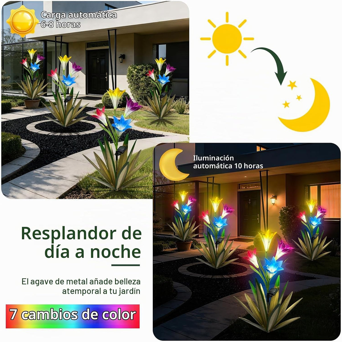 Homight Escultura de jardín de flores de agave de metal solar con l...