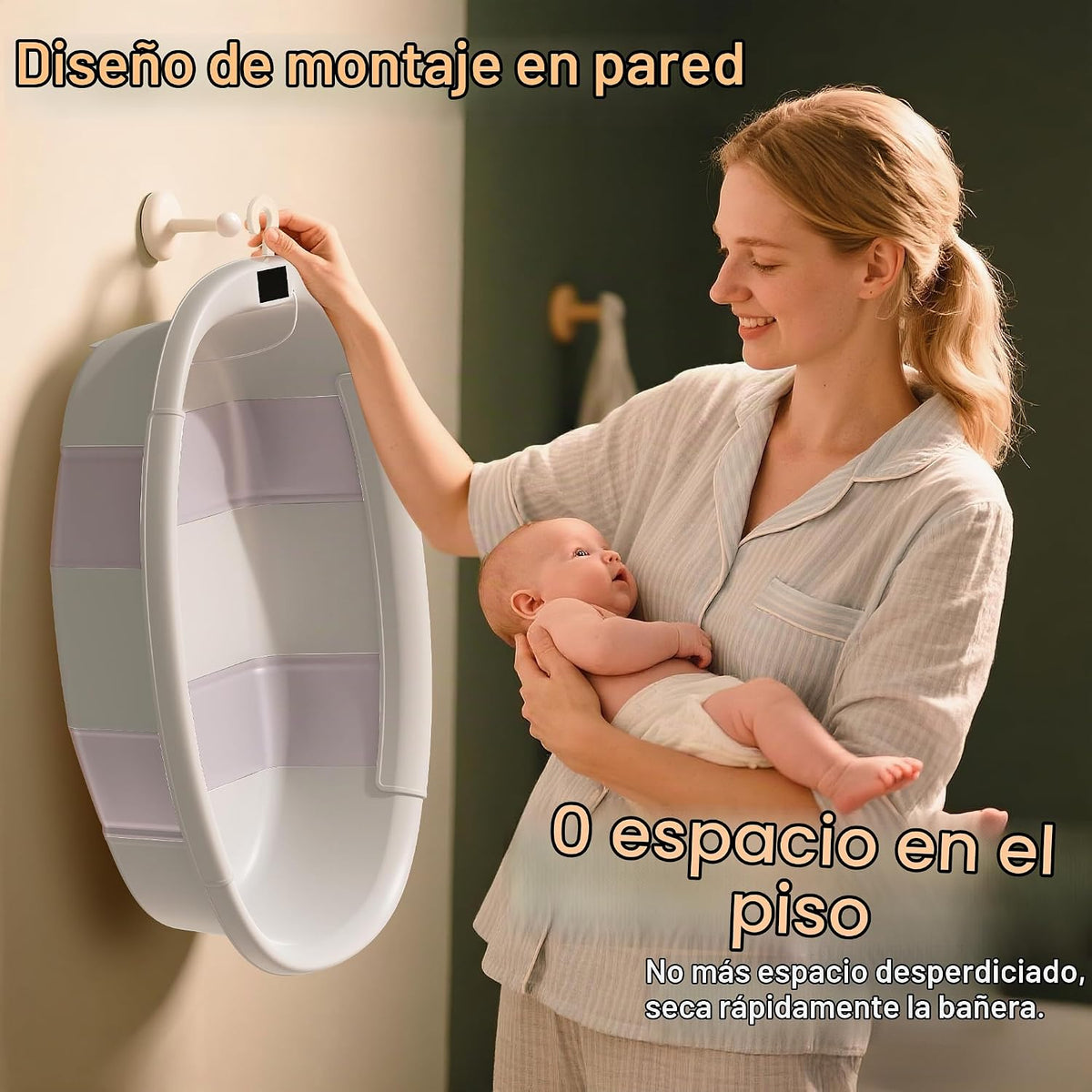 Bañera plegable para bebé, bañera grande para bebé con termómetro y...