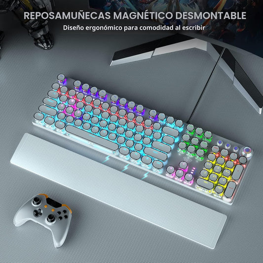 AULA Combo de teclado y mouse blancos para juegos (teclados mecánic...