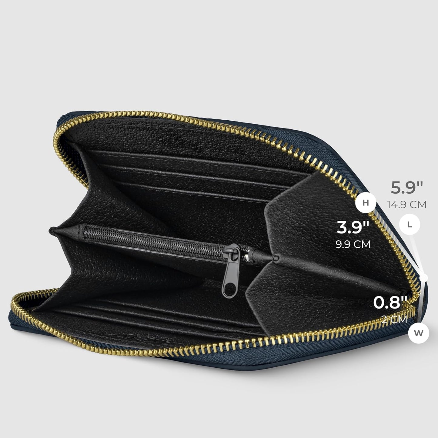 TAKEASY Cartera italiana de cuero genuino para mujer con cierre de...