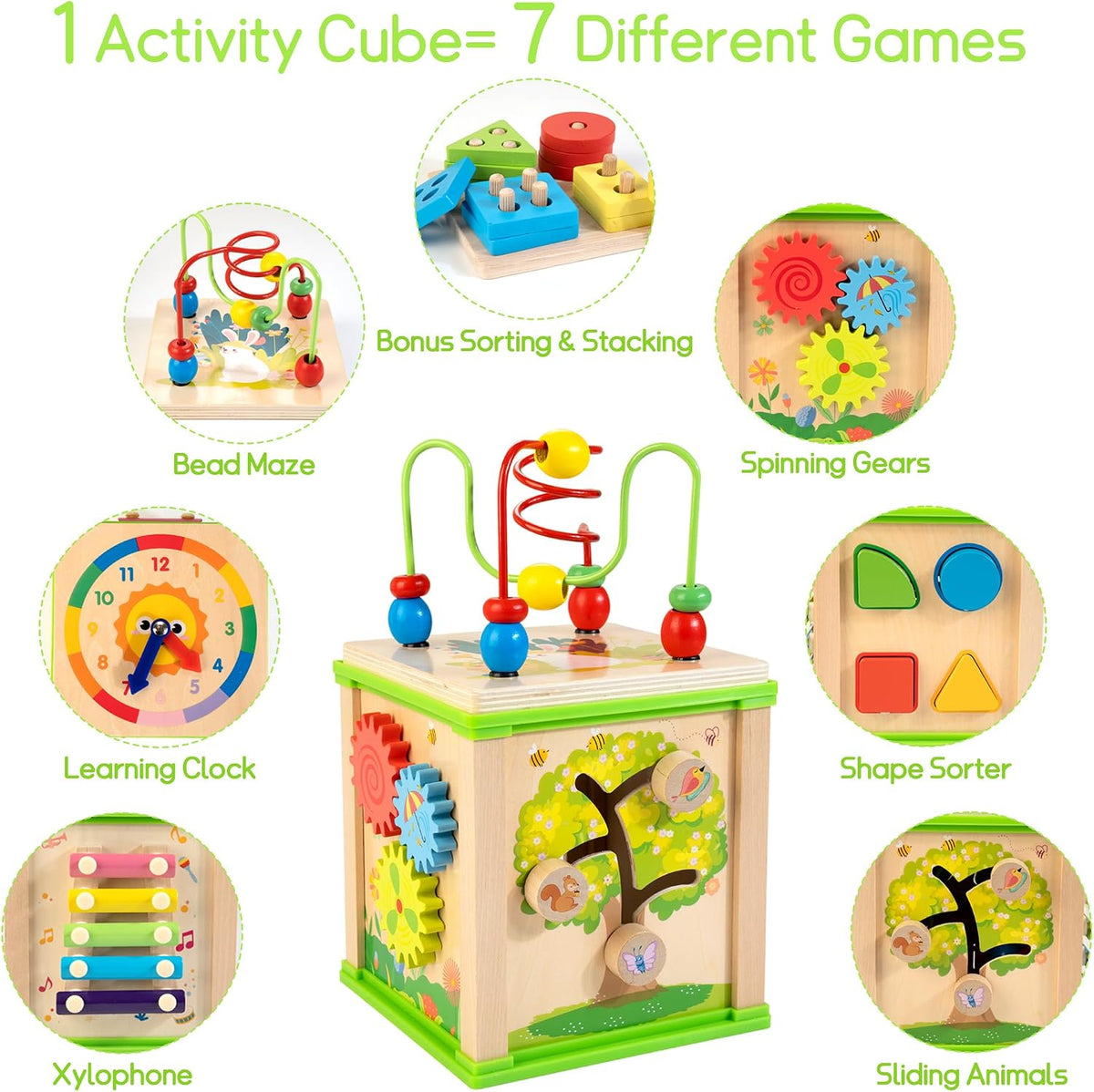 WOODMAM Cubo de Actividades de Madera 7 en 1 | Juguetes Montessori...