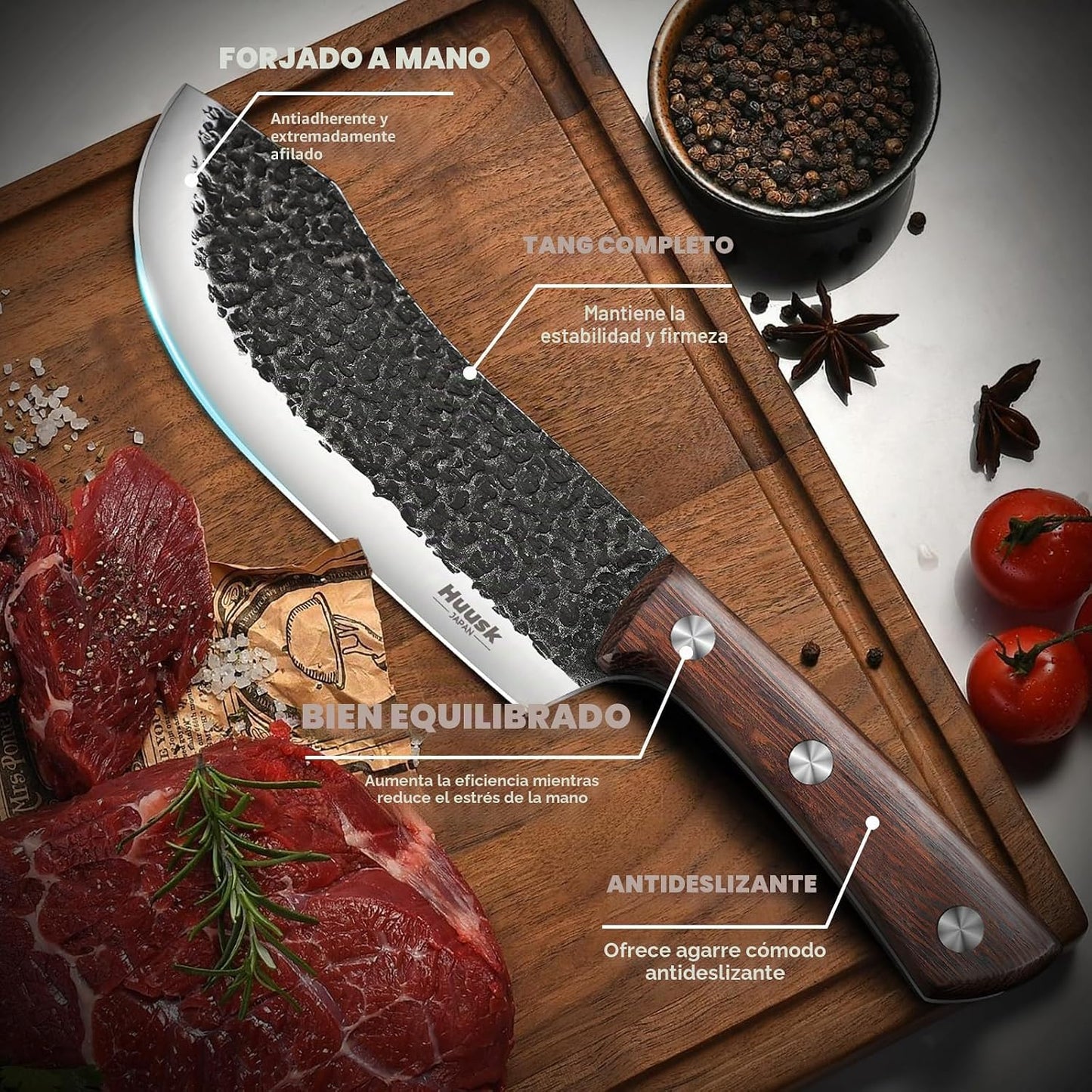 Huusk - Juego de cuchillos de carnicero para corte de carne 10 piez...